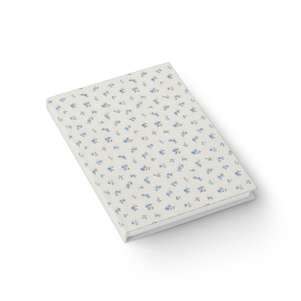 Hardcover Floral Blue Ditsy Ruled Journal — Soft Cover Lined Notebook for Notes & Daily Journaling