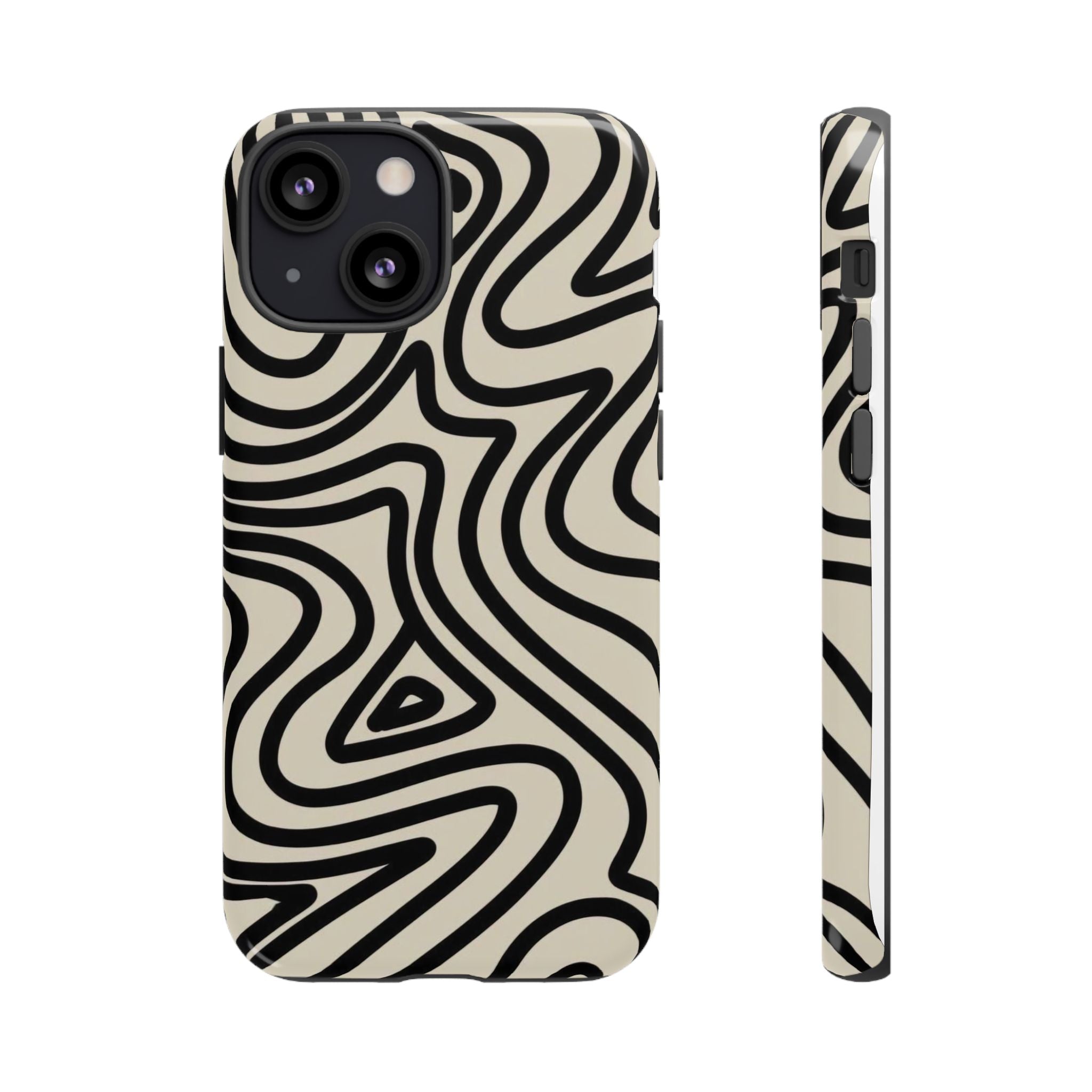Abstract Black Swirl Tough Phone Case — Retro Psychedelic iPhone Cover