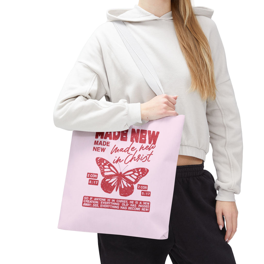 "Made New in Christ" Pink Butterfly Tote