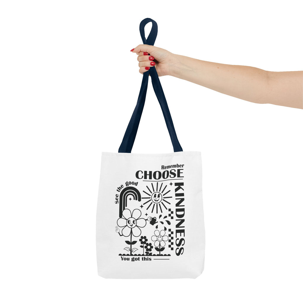Choose Kindness Tote Bag — Inspirational Floral Rainbow Canvas Market Tote