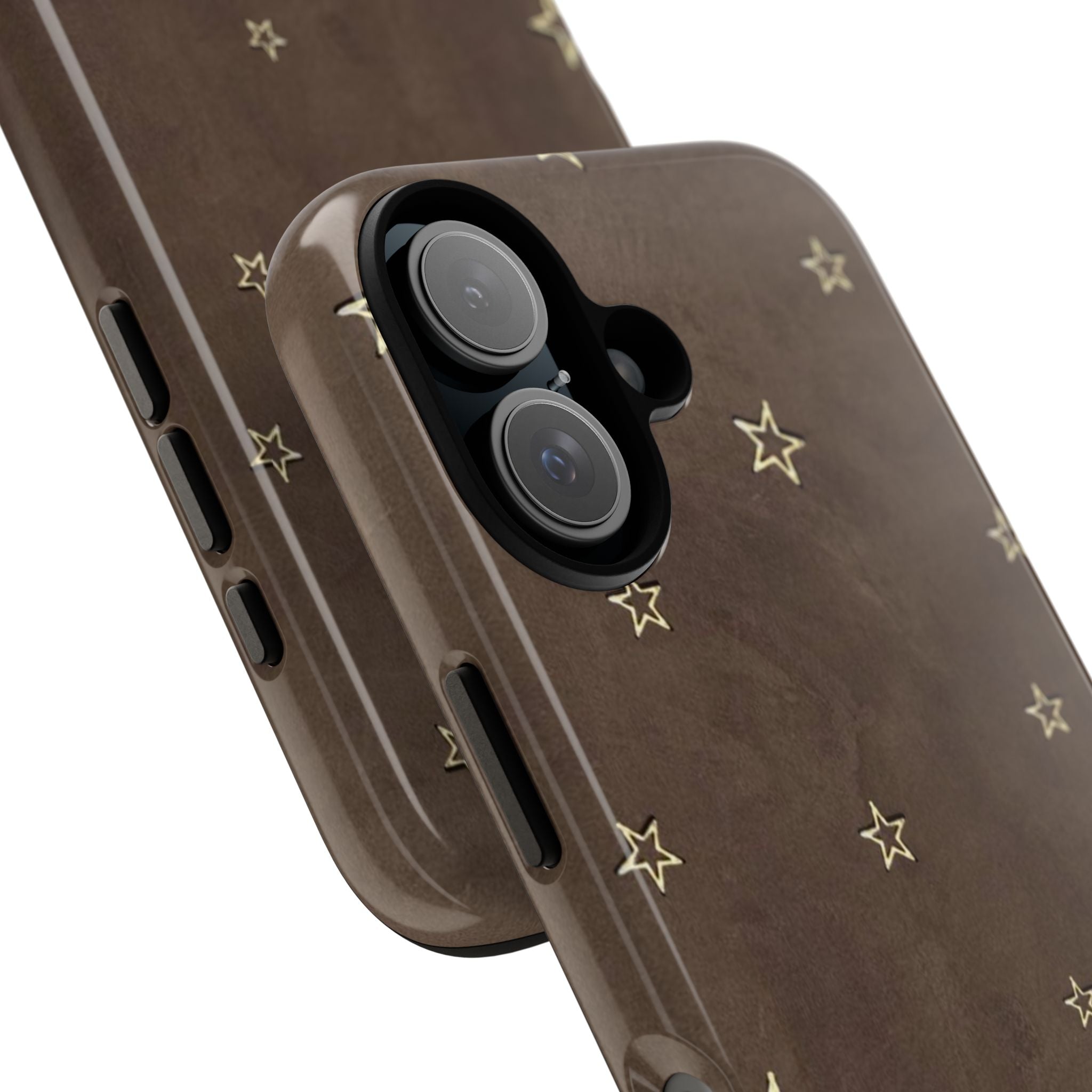 Brown Star Pattern Tough Phone Case – Rugged Leather-Look Protection