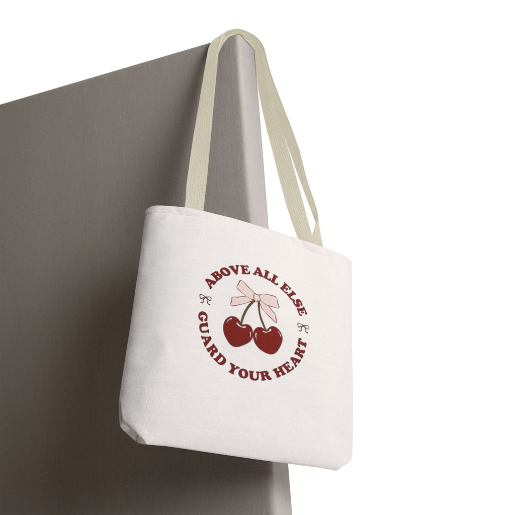 "Above All Else Guard Your Heart" Cherry Graphic Tote Bag