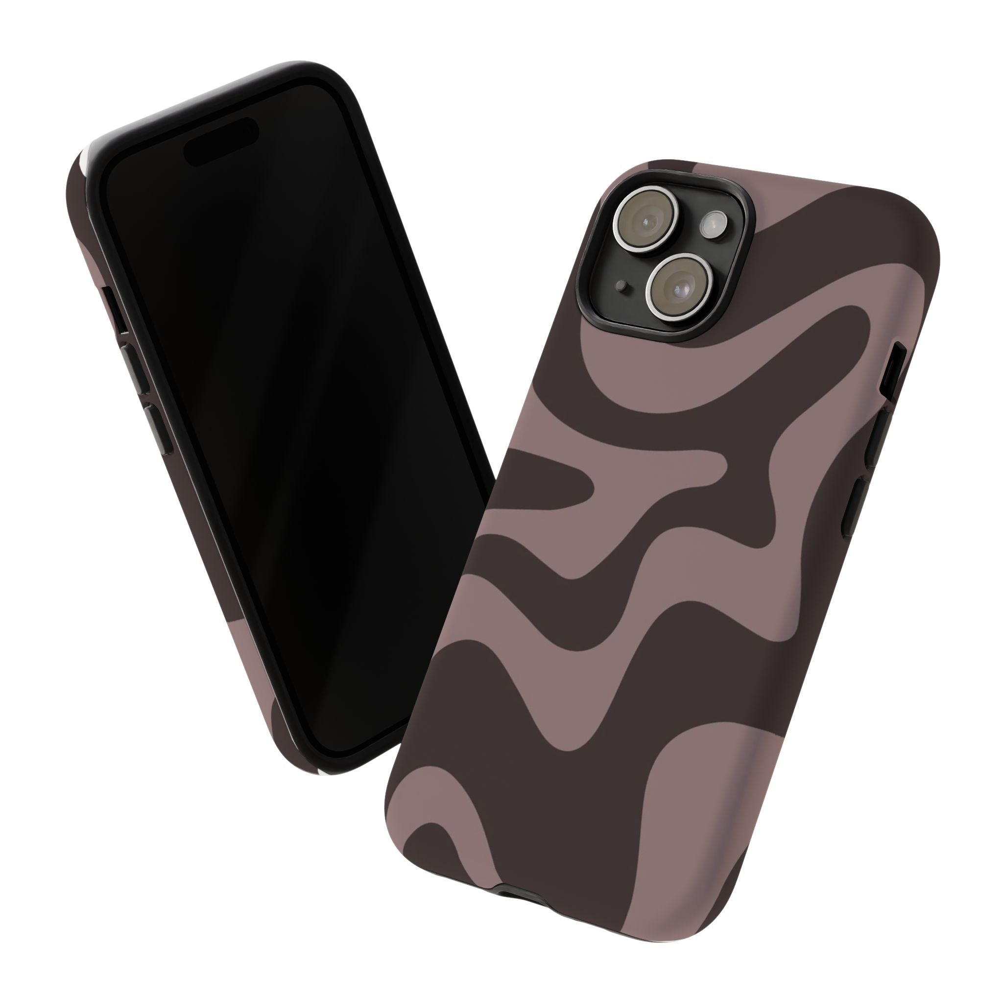 Camouflage Swirl iPhone Case — Matte Brown Abstract Camo Protective Cover