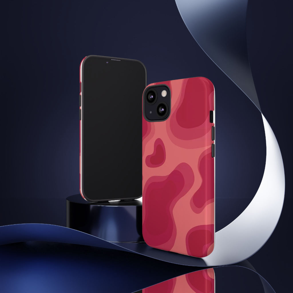 Red Pink Camo iPhone Case — Abstract Heart Pattern Tough Protective Cover