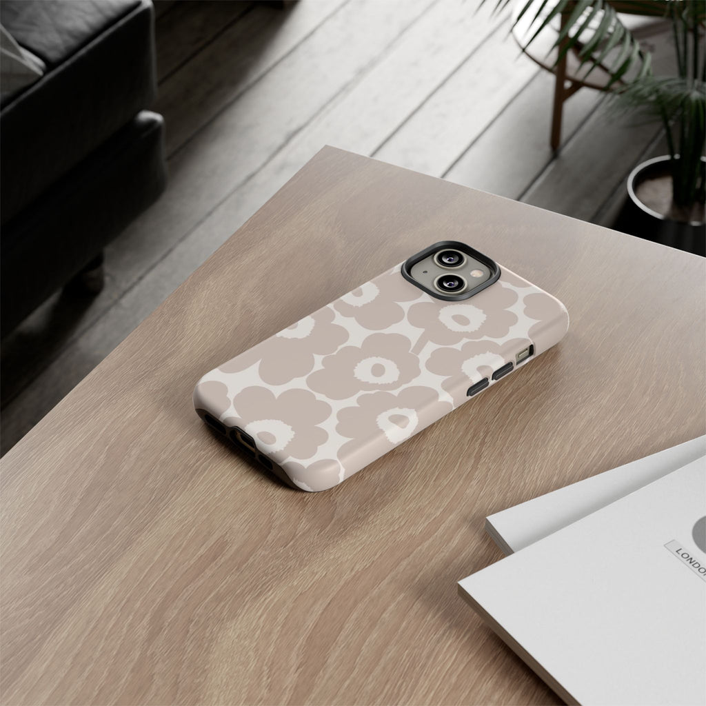 Floral Tough iPhone Case — Neutral Beige Poppy Protective Cover