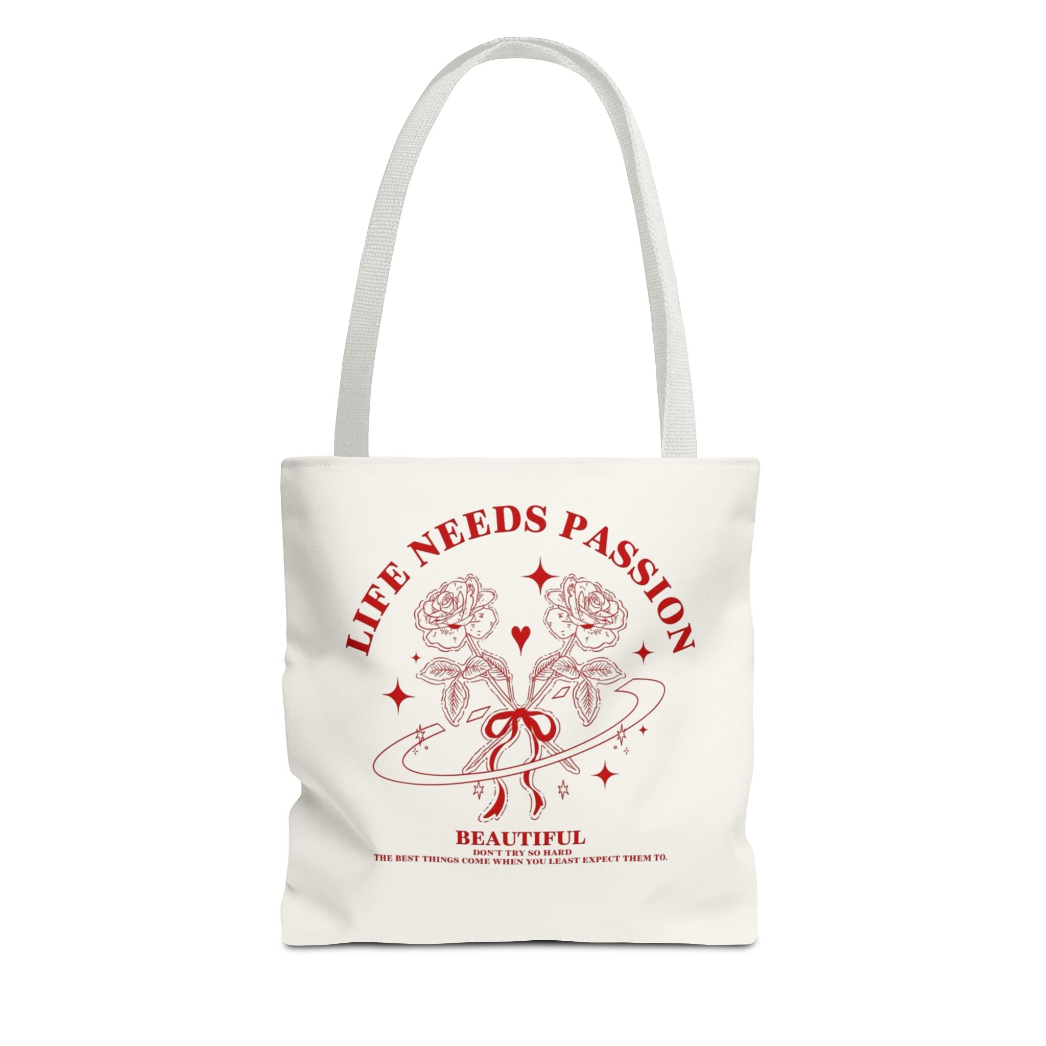 Life Needs Passion Floral Tote Bag – Red Vintage Rose All-Over Print Tote
