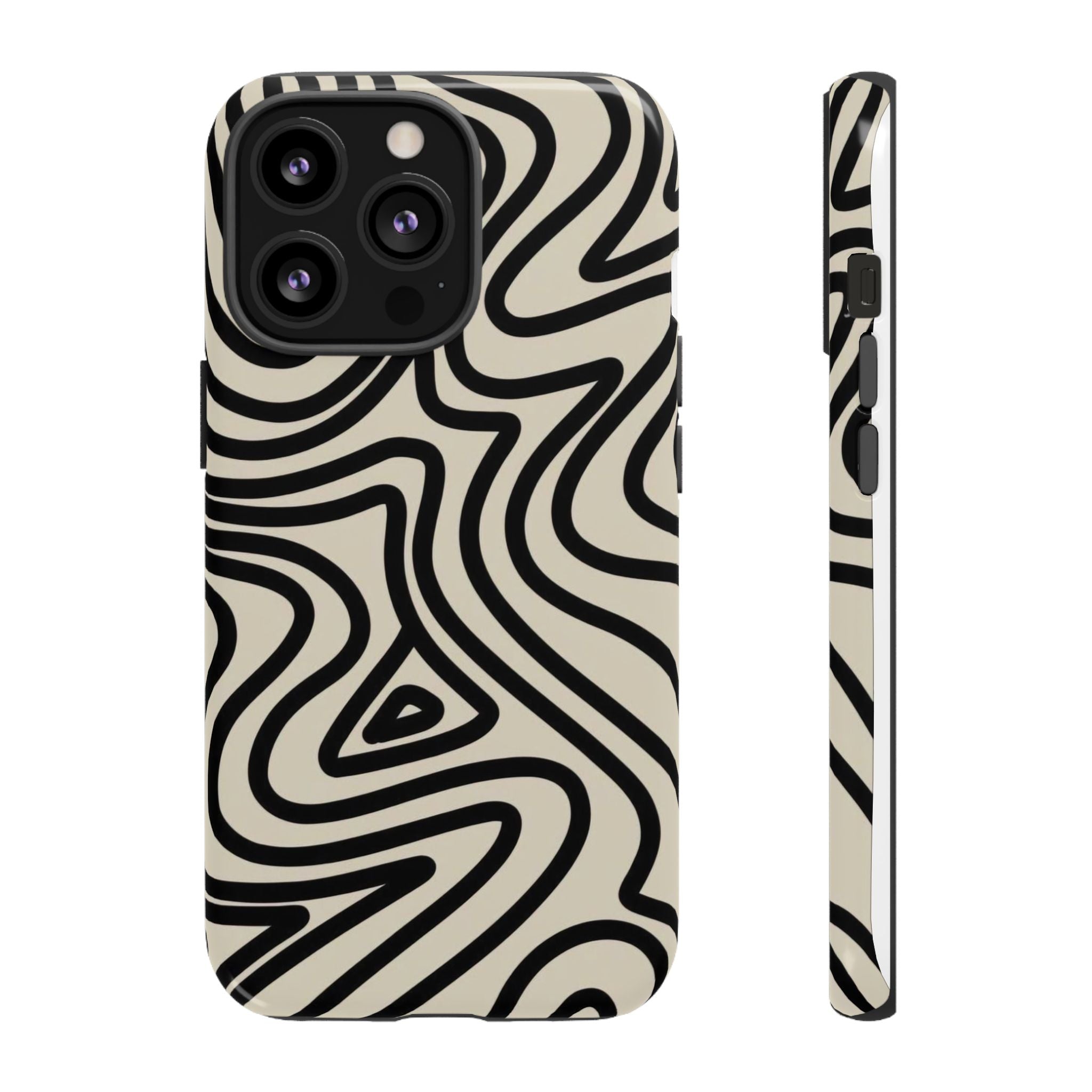 Abstract Black Swirl Tough Phone Case — Retro Psychedelic iPhone Cover