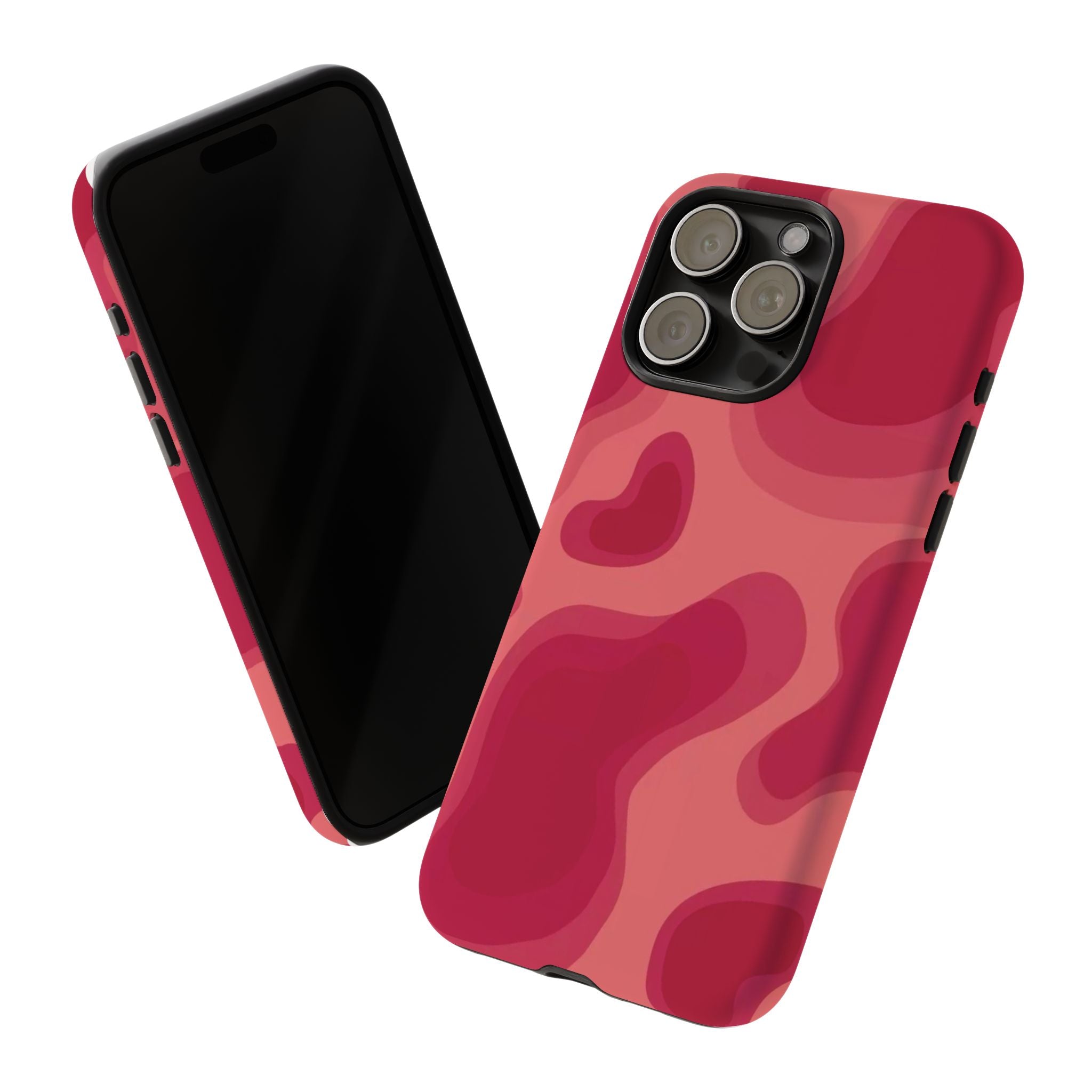 Red Pink Camo iPhone Case — Abstract Heart Pattern Tough Protective Cover