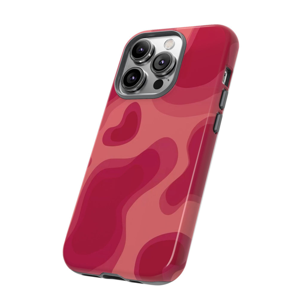 Red Pink Camo iPhone Case — Abstract Heart Pattern Tough Protective Cover