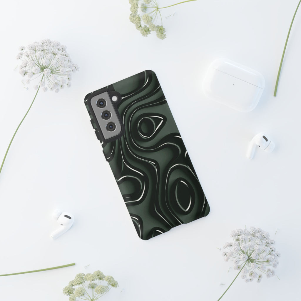 Dark Green Abstract Swirl Tough Phone Case