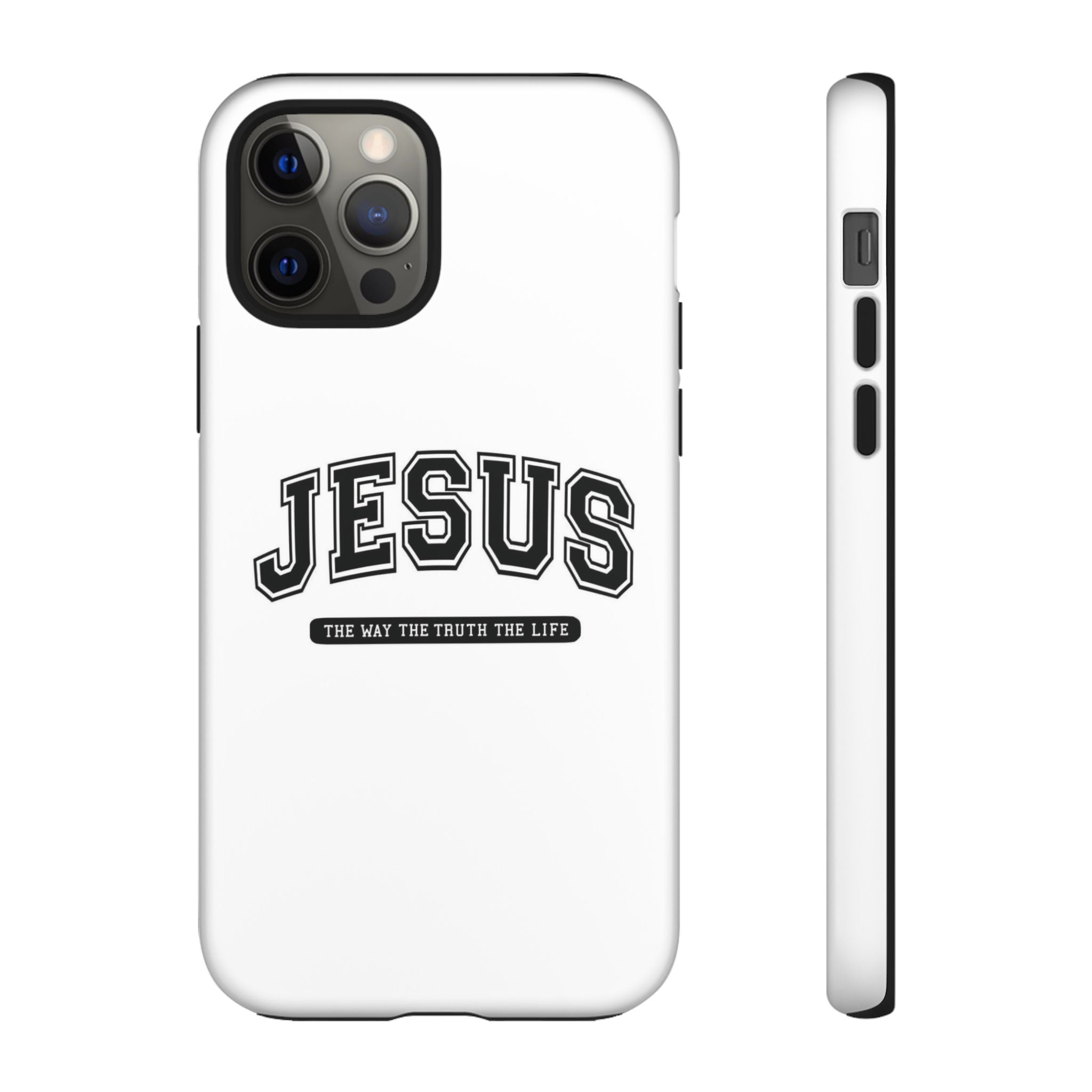 Jesus varsity phone case — 'Jesus: The Way The Truth The Life' tough protective cover