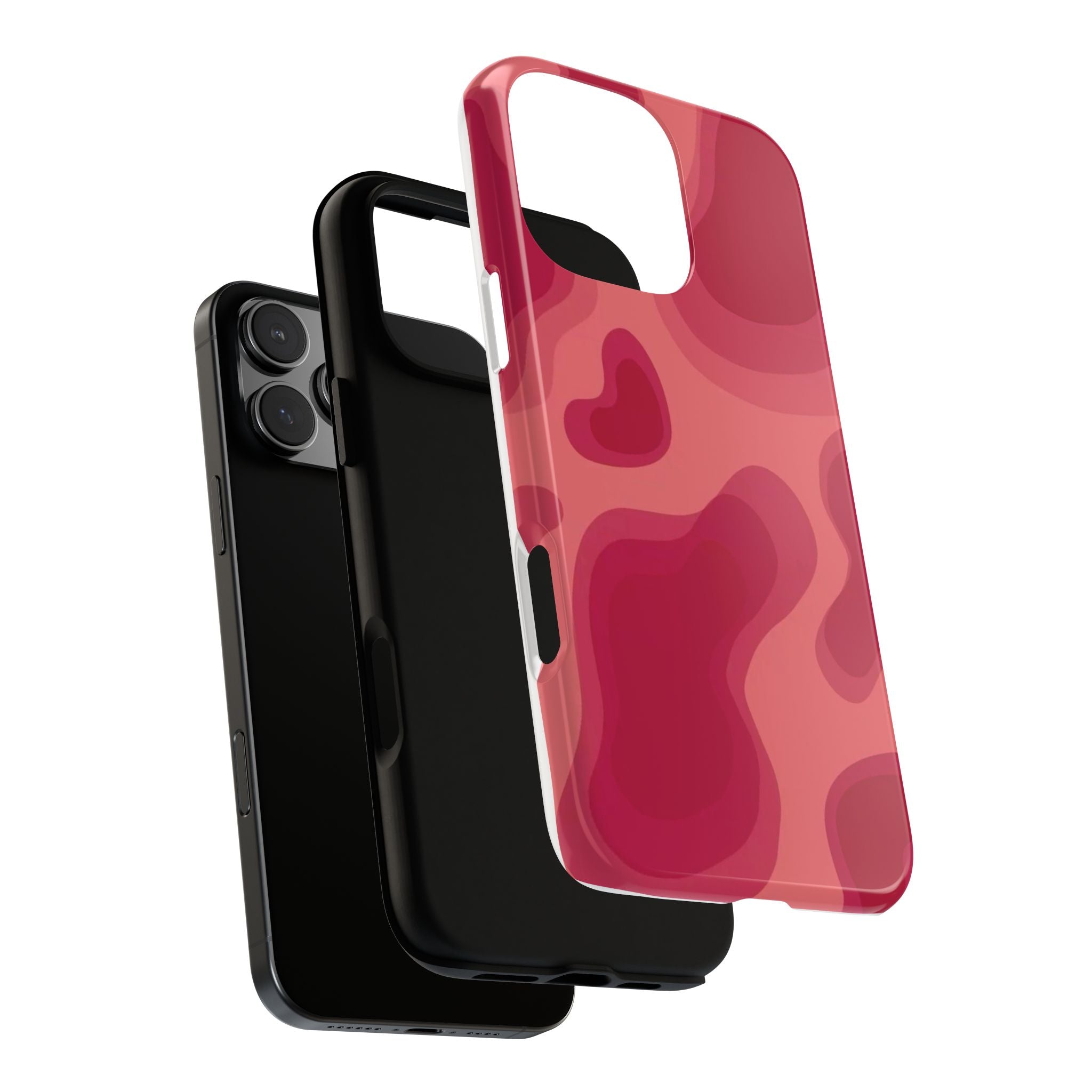 Red Pink Camo iPhone Case — Abstract Heart Pattern Tough Protective Cover
