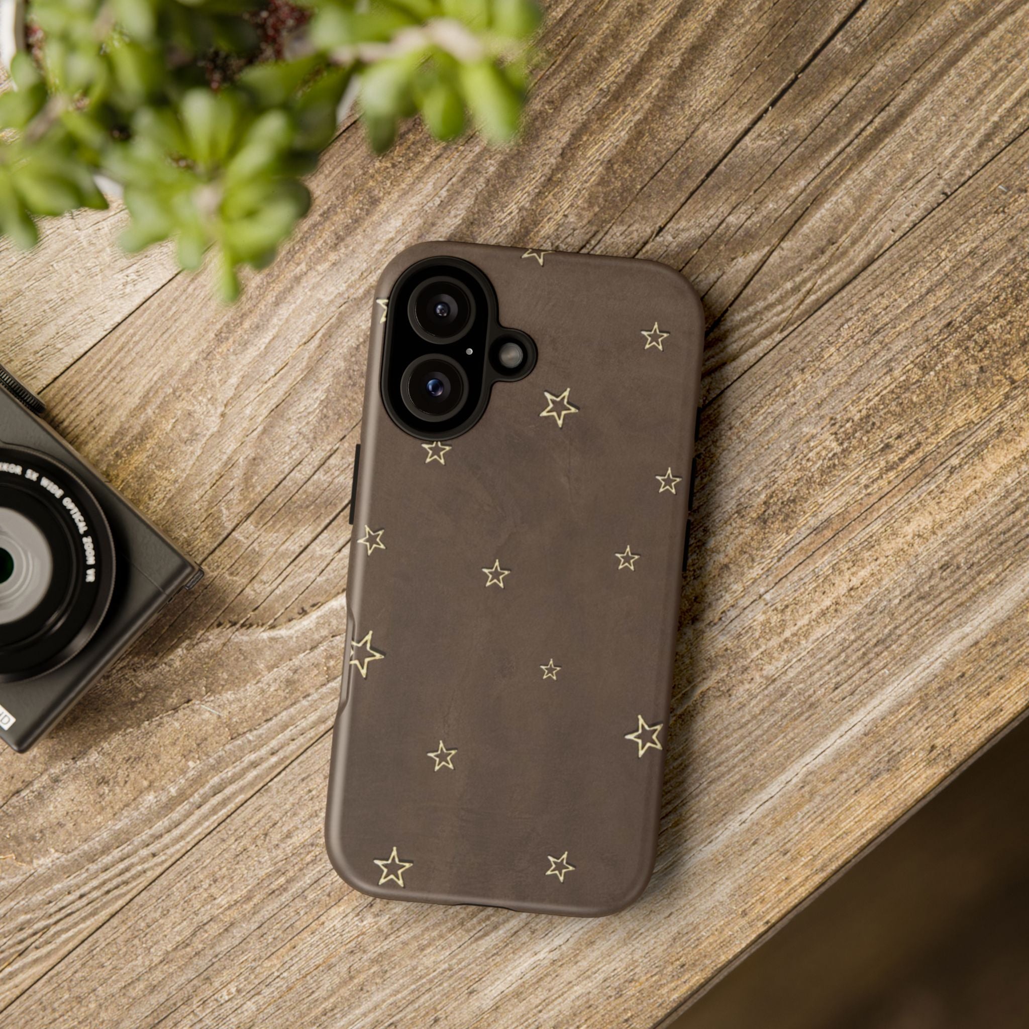 Brown Star Pattern Tough Phone Case – Rugged Leather-Look Protection