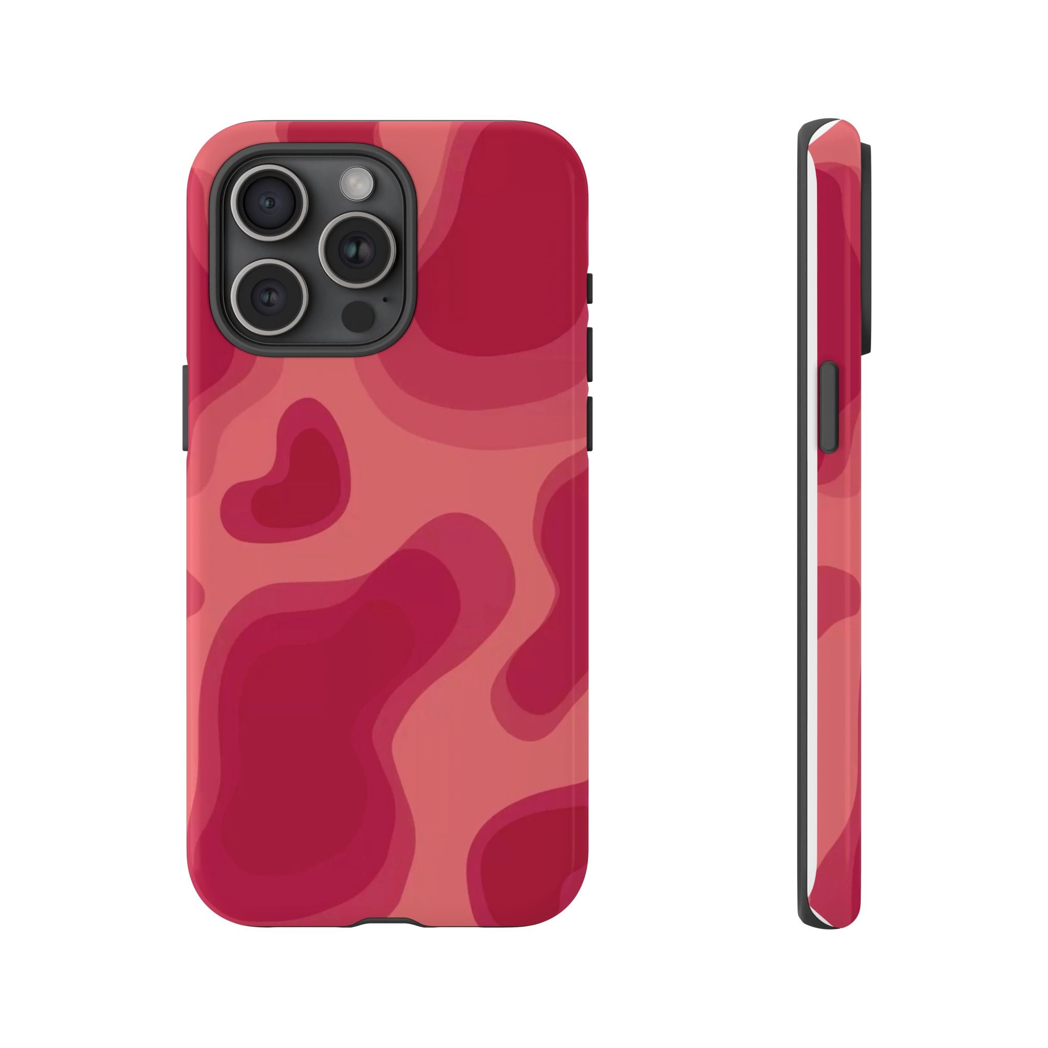 Red Pink Camo iPhone Case — Abstract Heart Pattern Tough Protective Cover