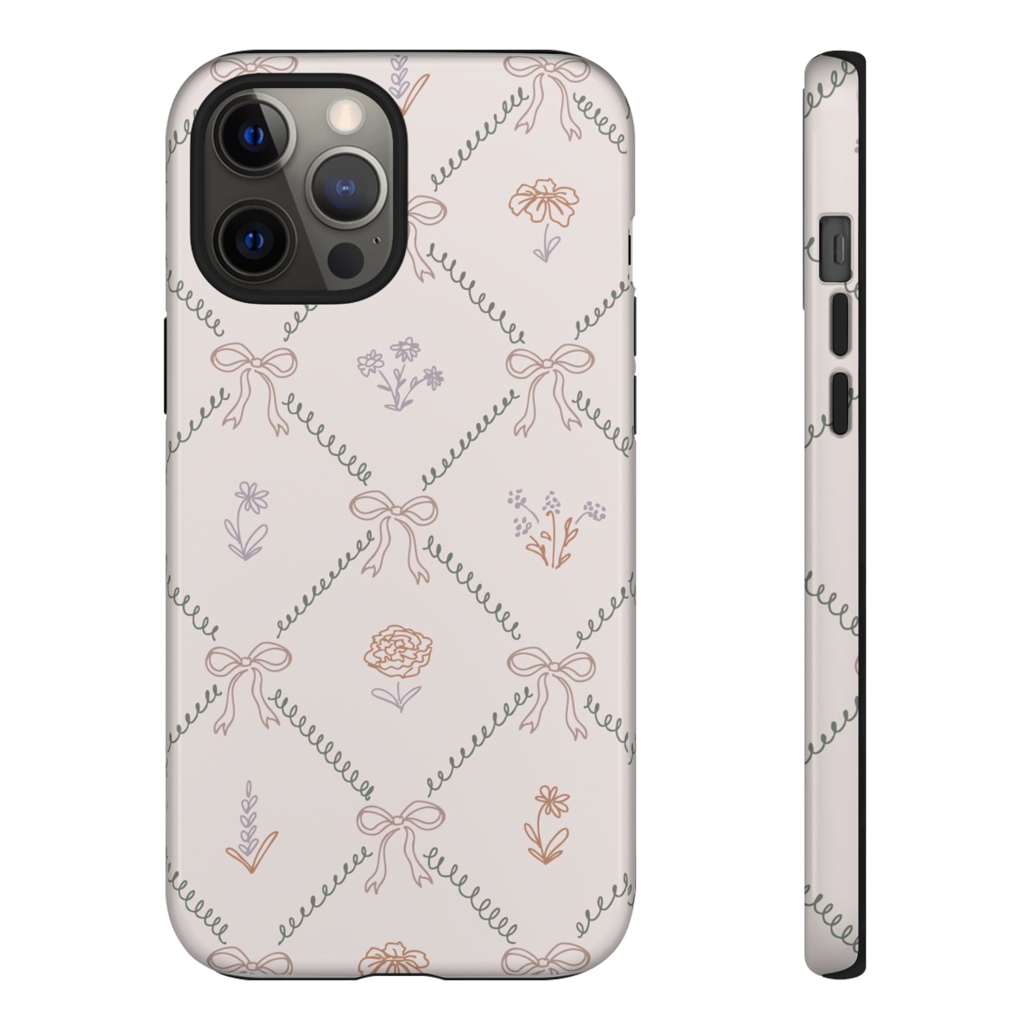 Floral Bow Pattern Tough iPhone Case