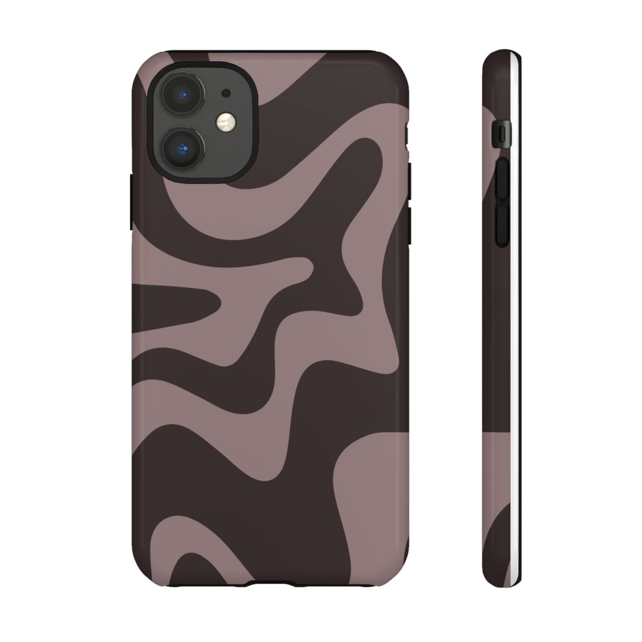 Camouflage Swirl iPhone Case — Matte Brown Abstract Camo Protective Cover