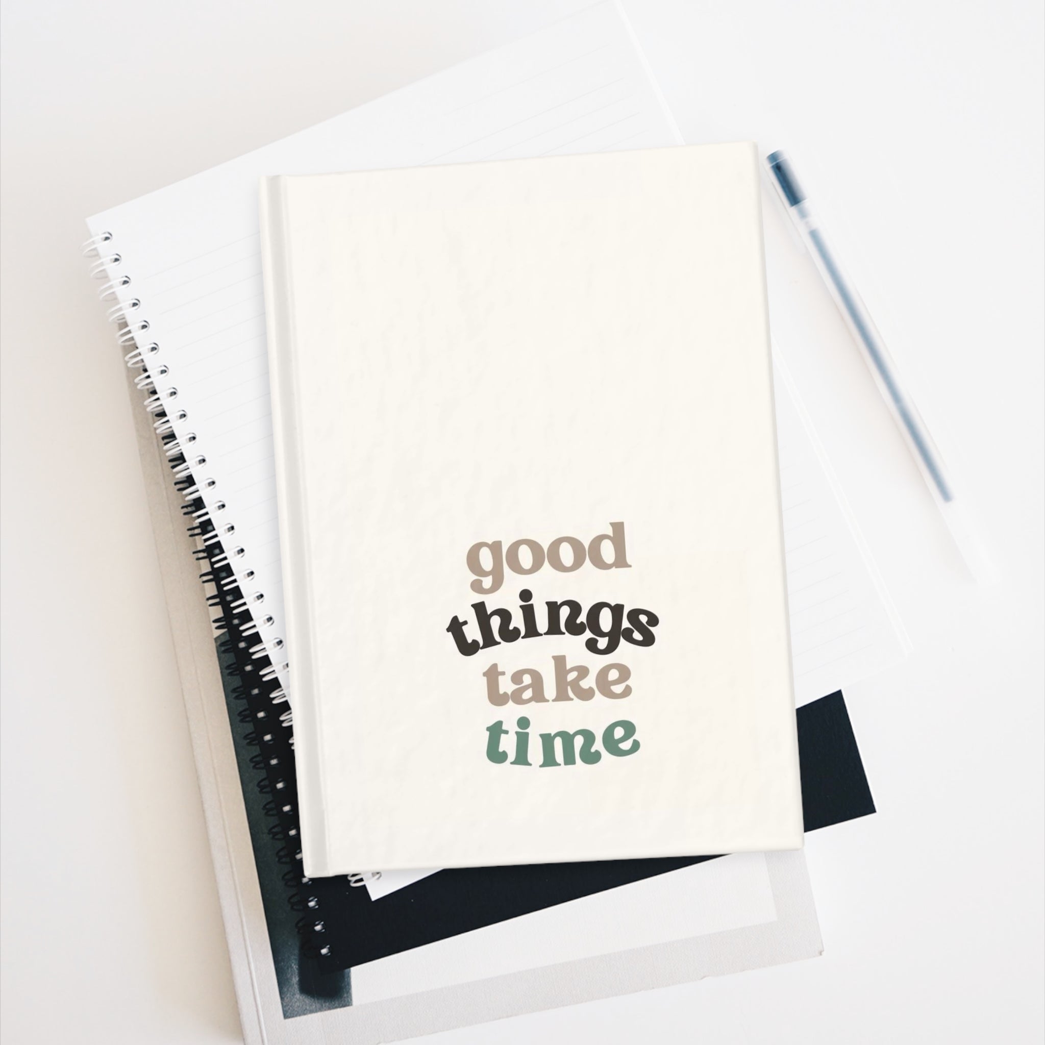 Hardcover Journal — "Good Things Take Time" Ruled Lined Inspirational Notebook