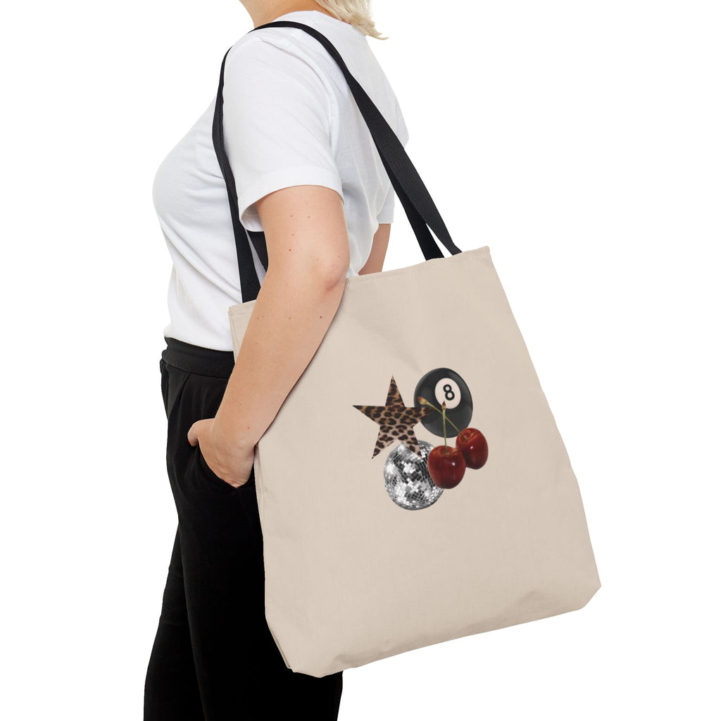 Vintage Retro Collage Tote Bag — 8 Ball, Stars & Cherry Graphic