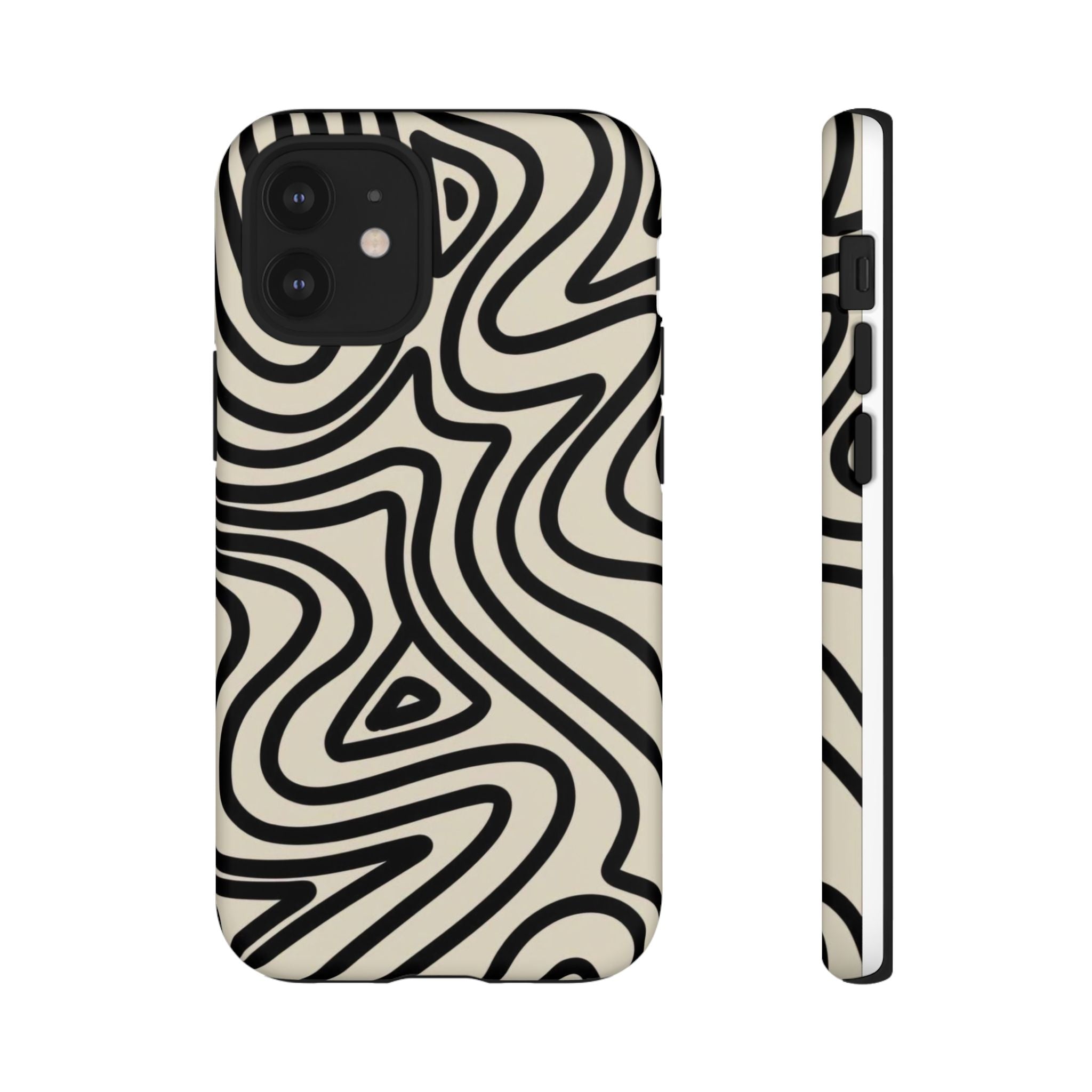 Abstract Black Swirl Tough Phone Case — Retro Psychedelic iPhone Cover