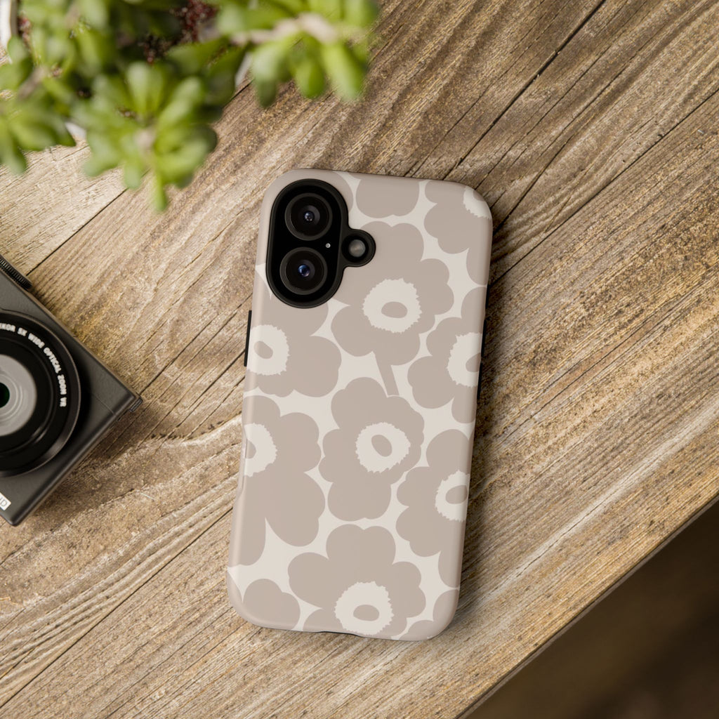 Floral Tough iPhone Case — Neutral Beige Poppy Protective Cover