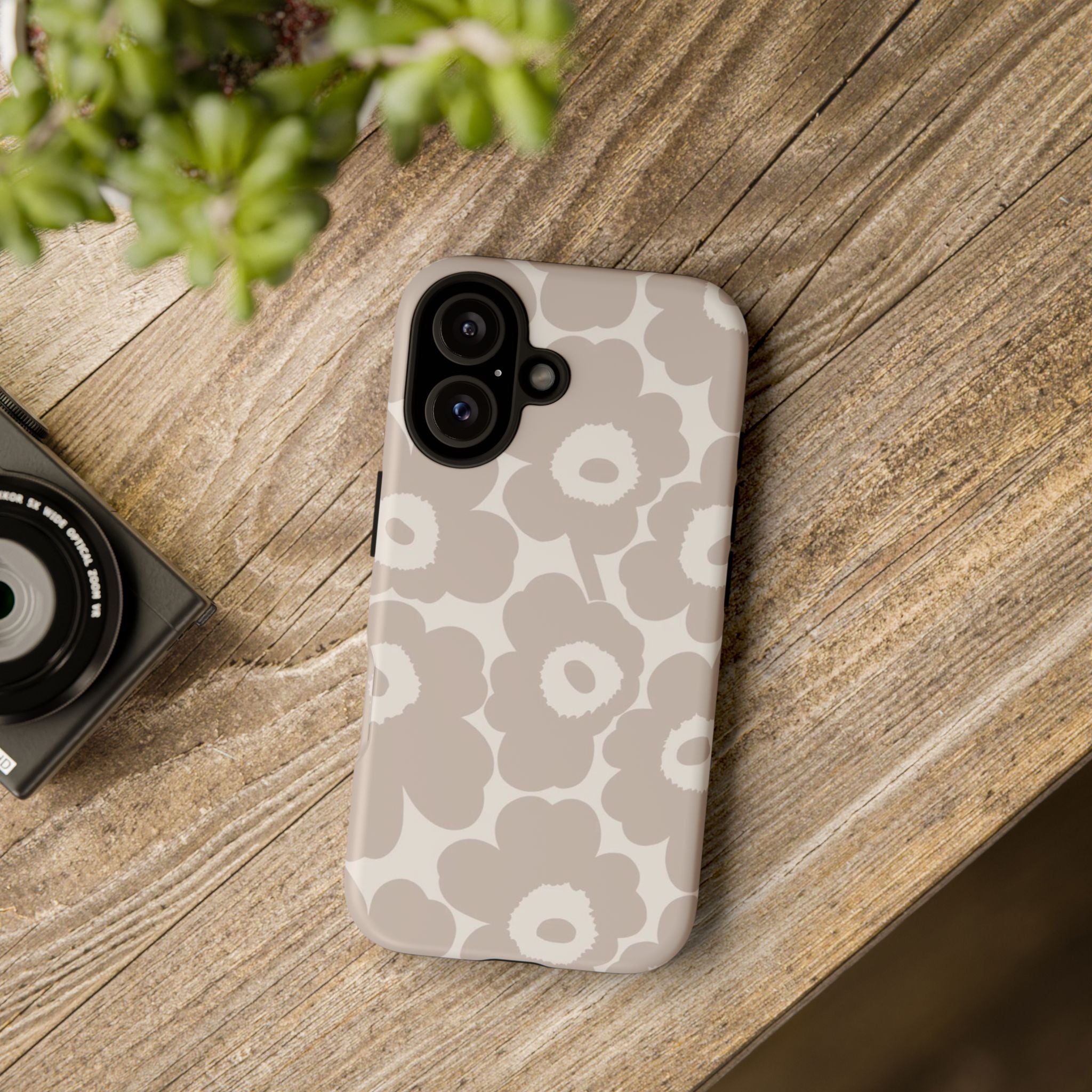 Floral Tough iPhone Case — Neutral Beige Poppy Protective Cover