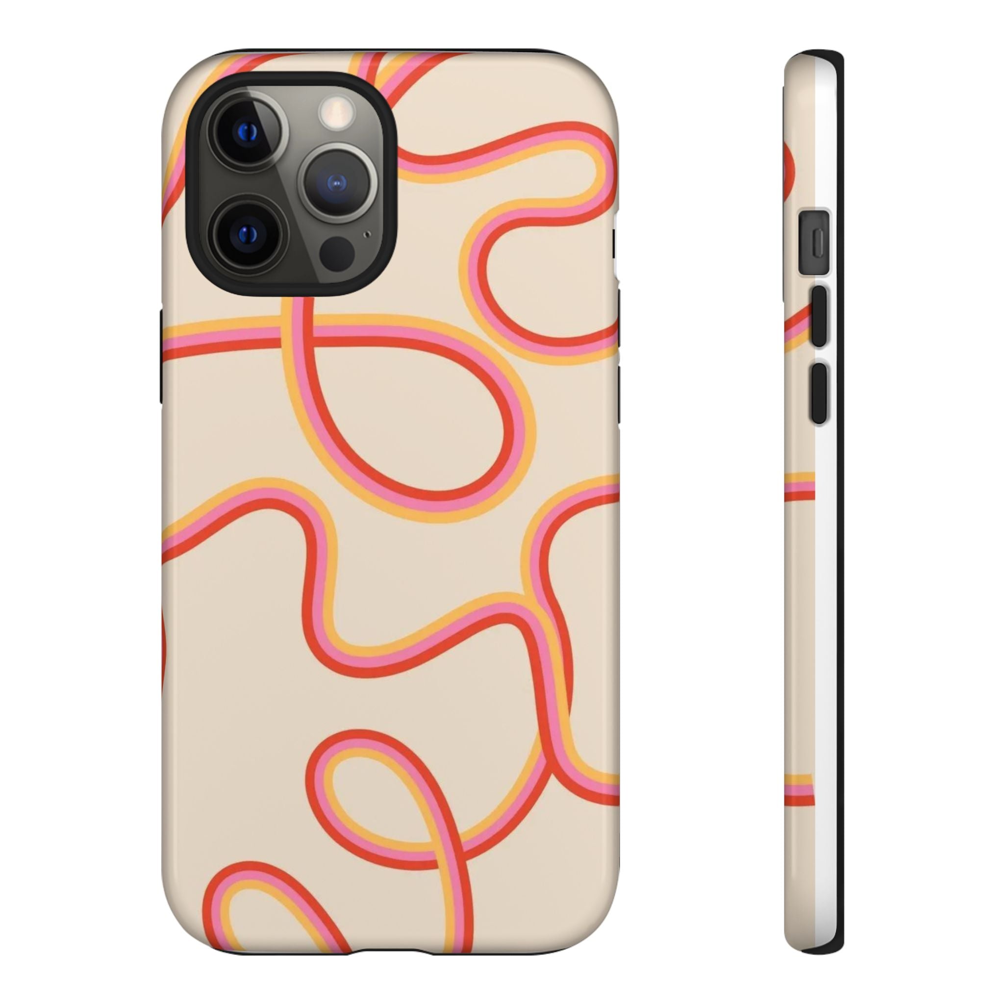 Retro Loop Pattern iPhone Case – Peach & Sunset Abstract Tough Case