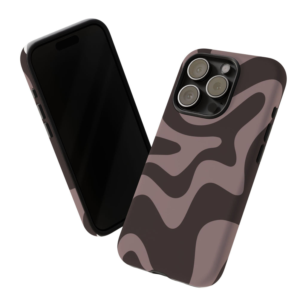 Camouflage Swirl iPhone Case — Matte Brown Abstract Camo Protective Cover