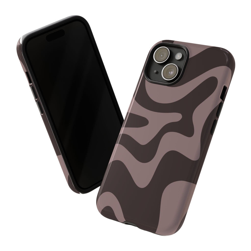 Camouflage Swirl iPhone Case — Matte Brown Abstract Camo Protective Cover