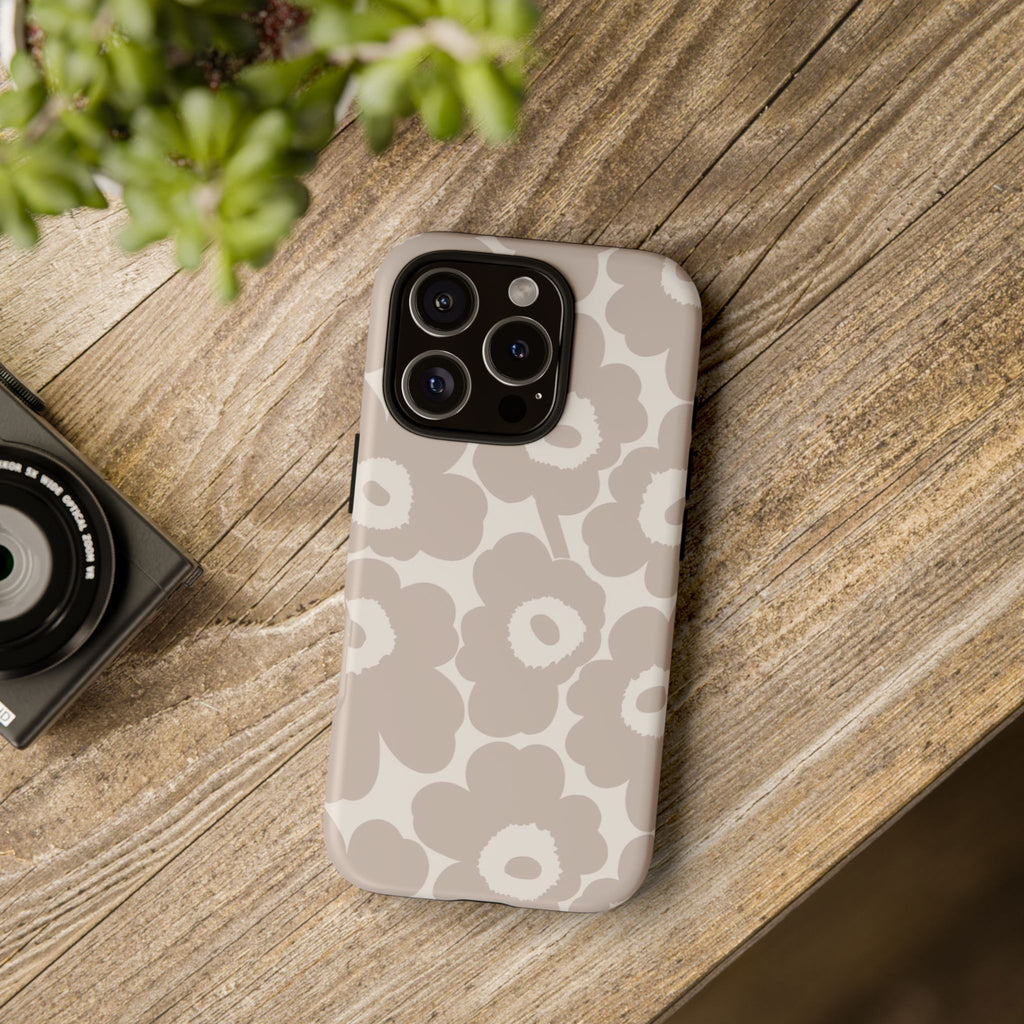 Floral Tough iPhone Case — Neutral Beige Poppy Protective Cover
