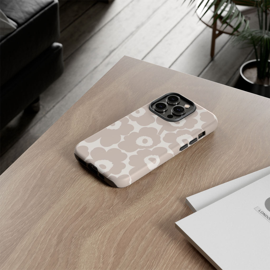 Floral Tough iPhone Case — Neutral Beige Poppy Protective Cover