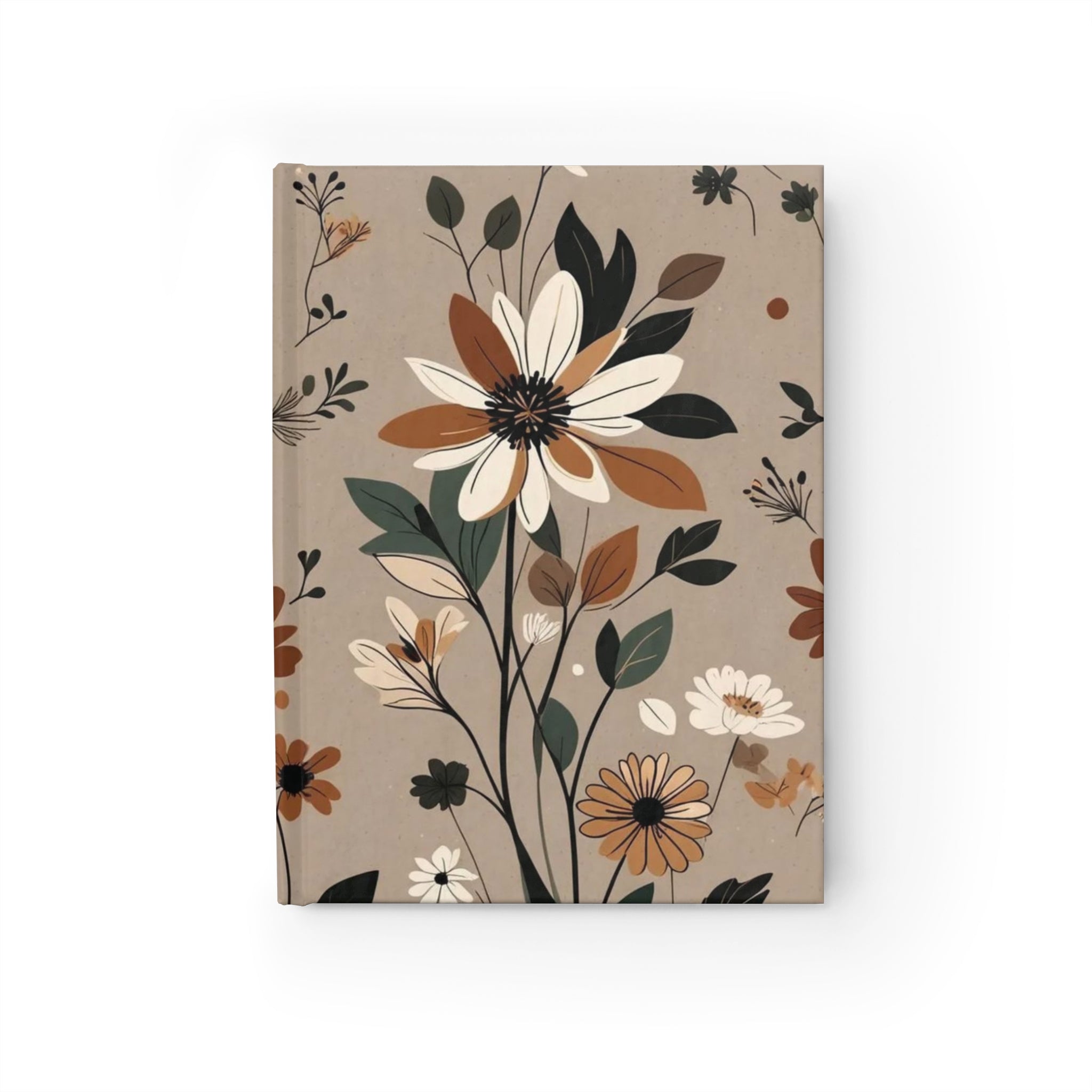 Floral Neutral Journal — Hardcover Ruled Lined Notebook with Earthy Wildflower Cover