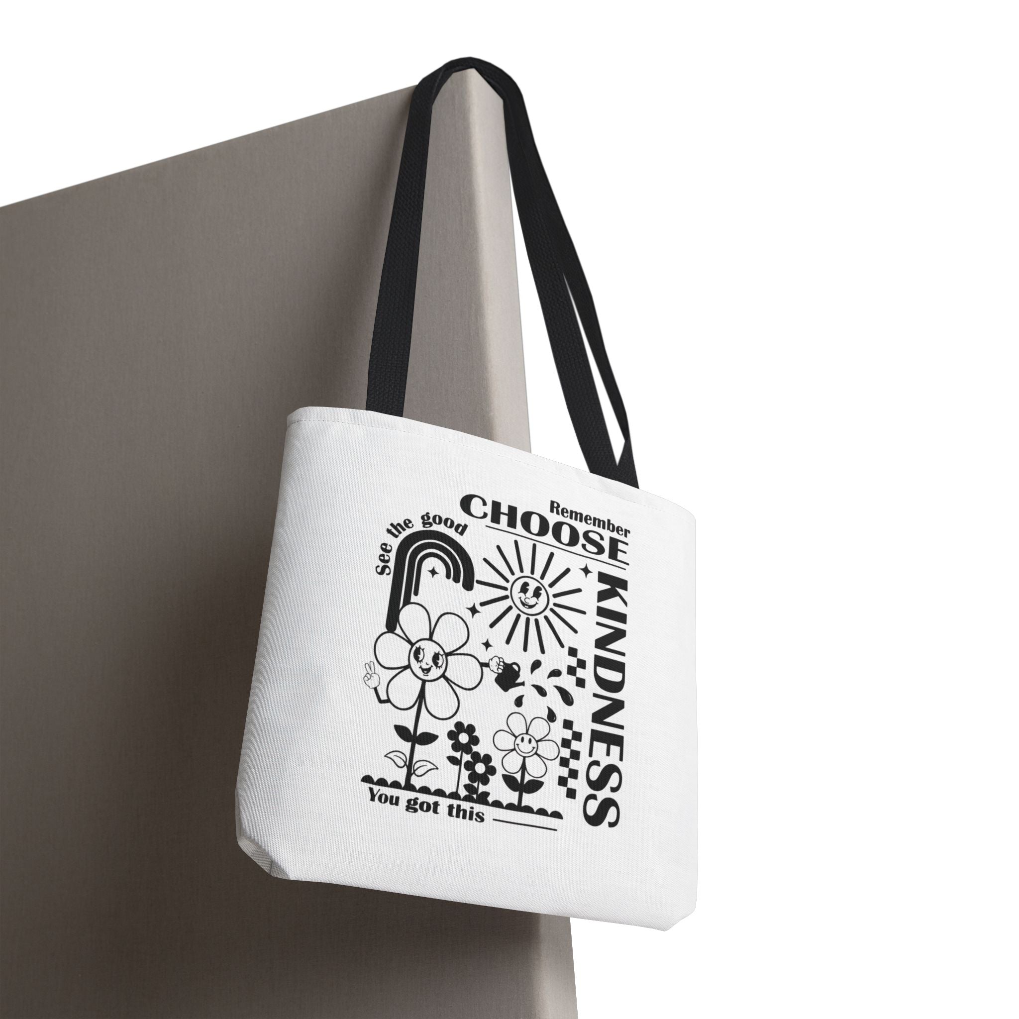 Choose Kindness Tote Bag — Inspirational Floral Rainbow Canvas Market Tote