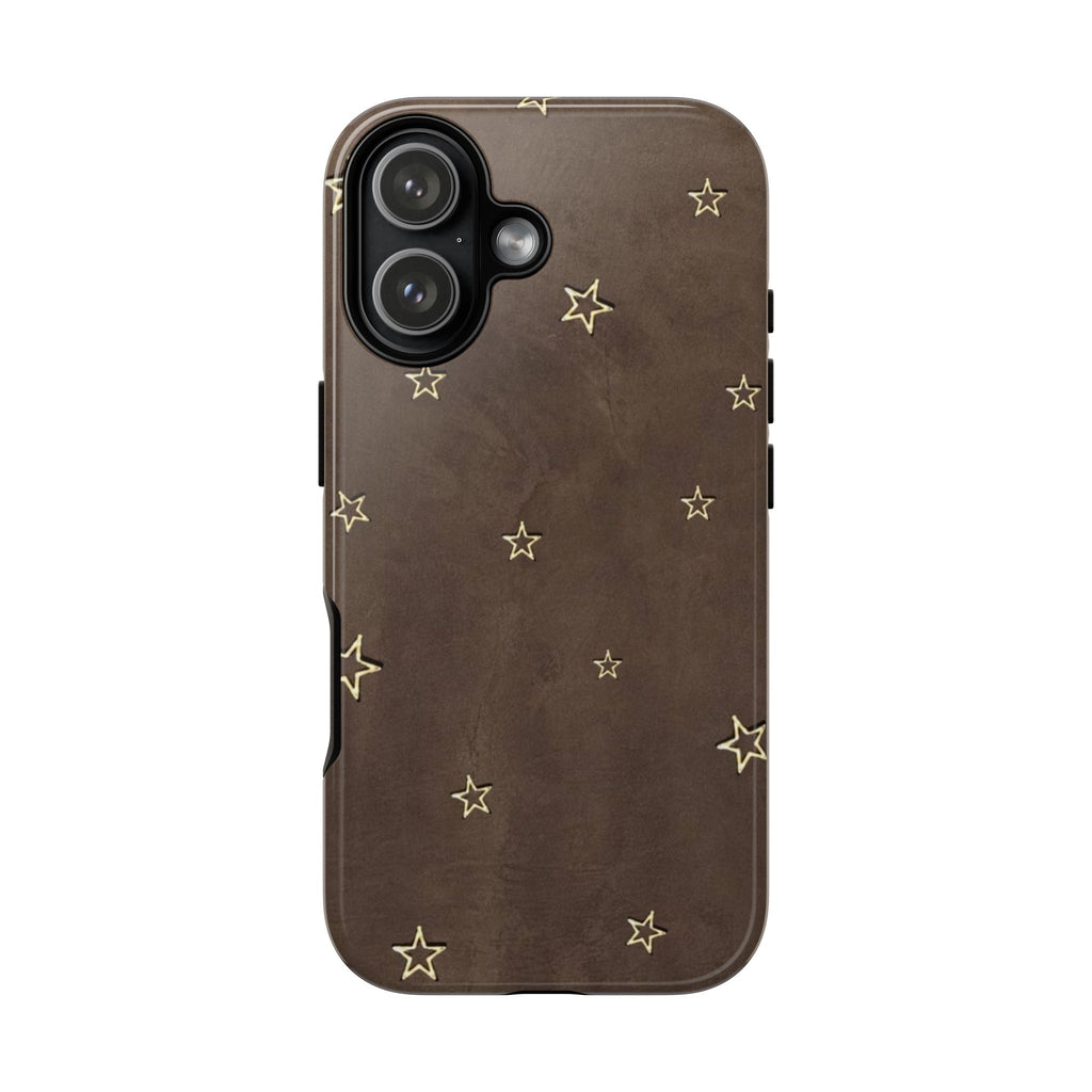 Brown Star Pattern Tough Phone Case – Rugged Leather-Look Protection
