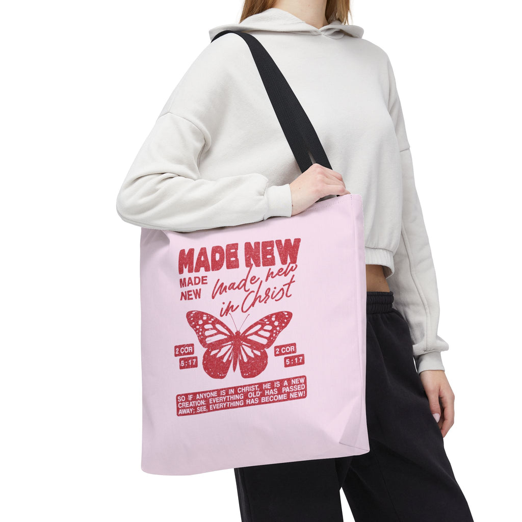 "Made New in Christ" Pink Butterfly Tote
