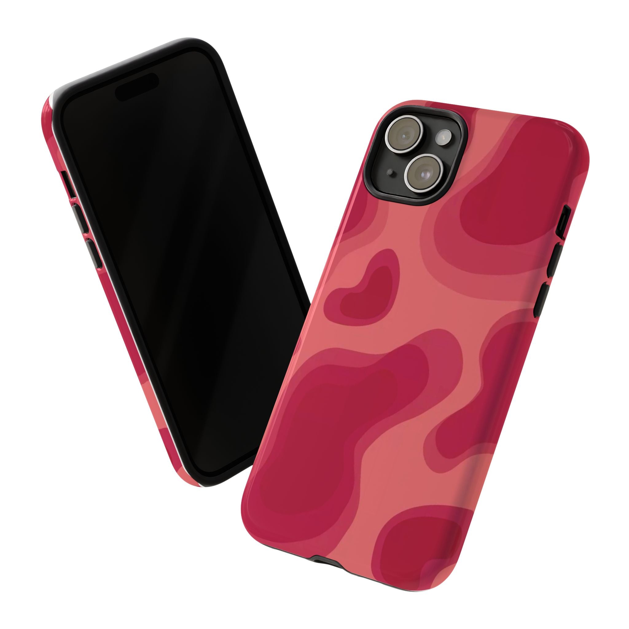 Red Pink Camo iPhone Case — Abstract Heart Pattern Tough Protective Cover