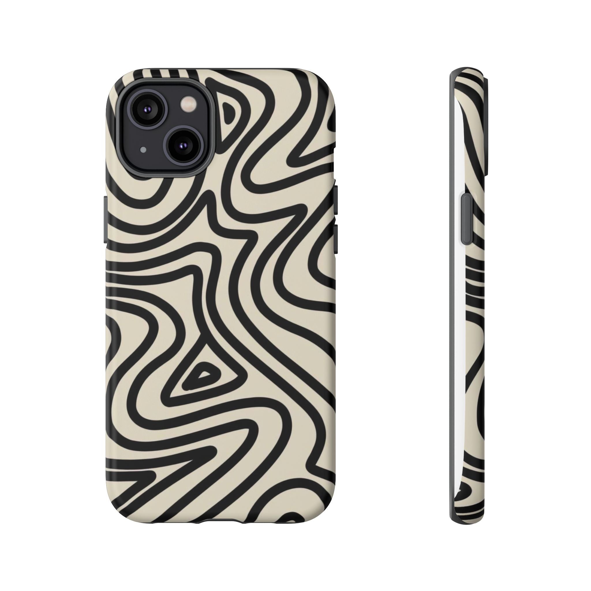 Abstract Black Swirl Tough Phone Case — Retro Psychedelic iPhone Cover