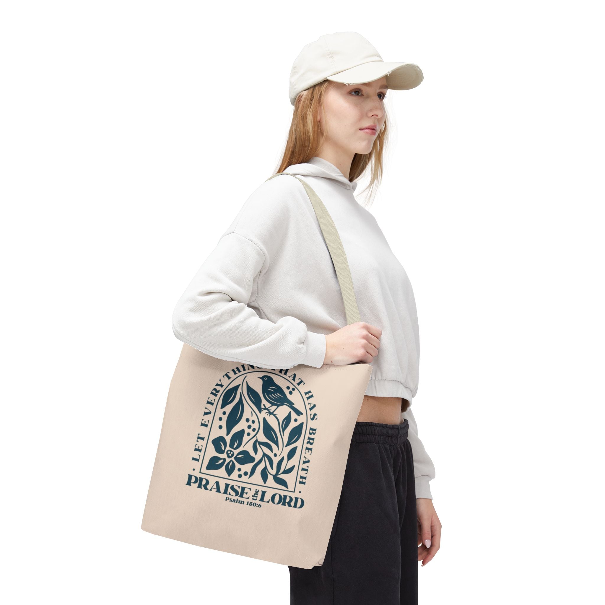 "Praise the Lord" Floral Psalm 150:6 Tote Bag