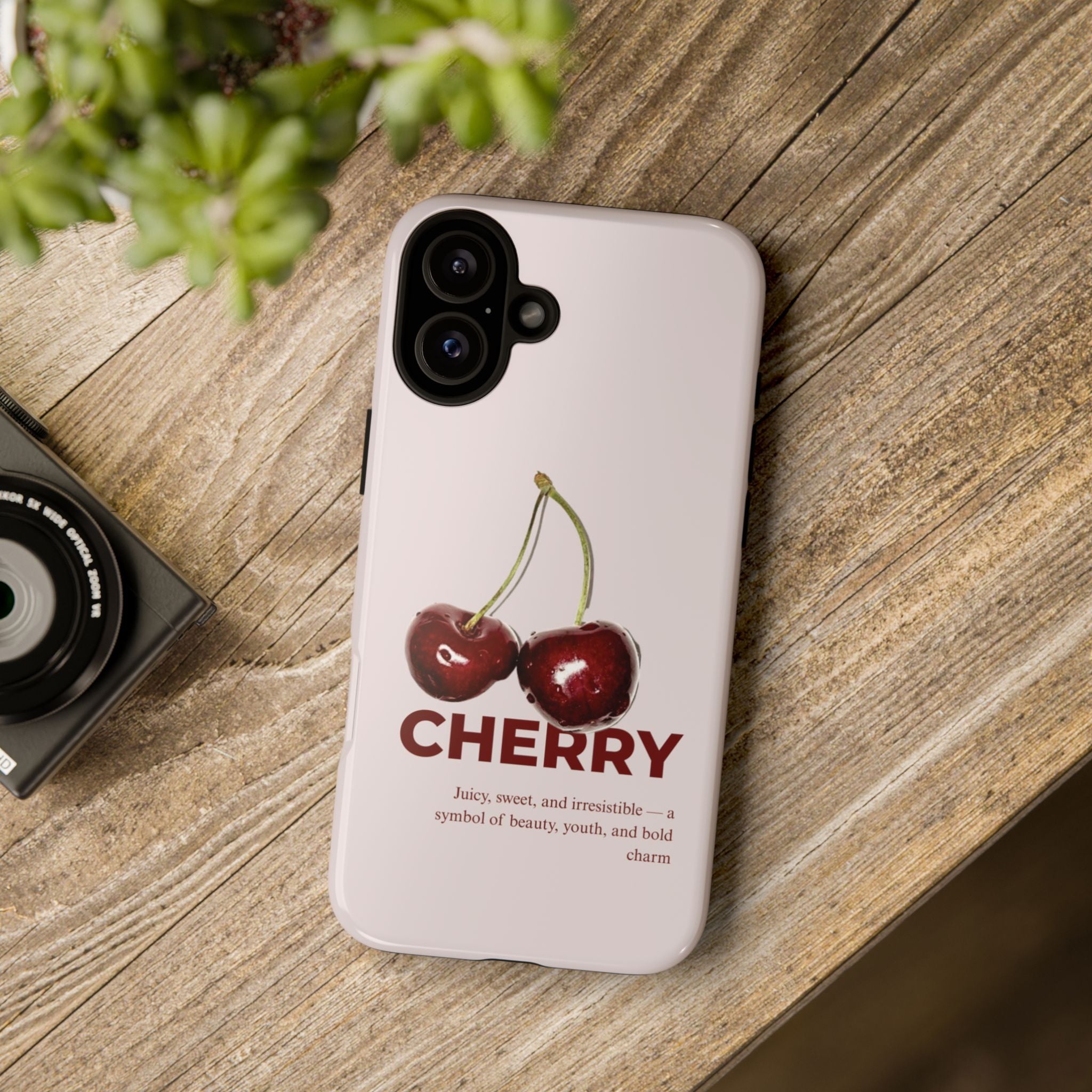 Cherry Vintage iPhone Case — Retro Cherry Illustration with 'CHERRY' Text