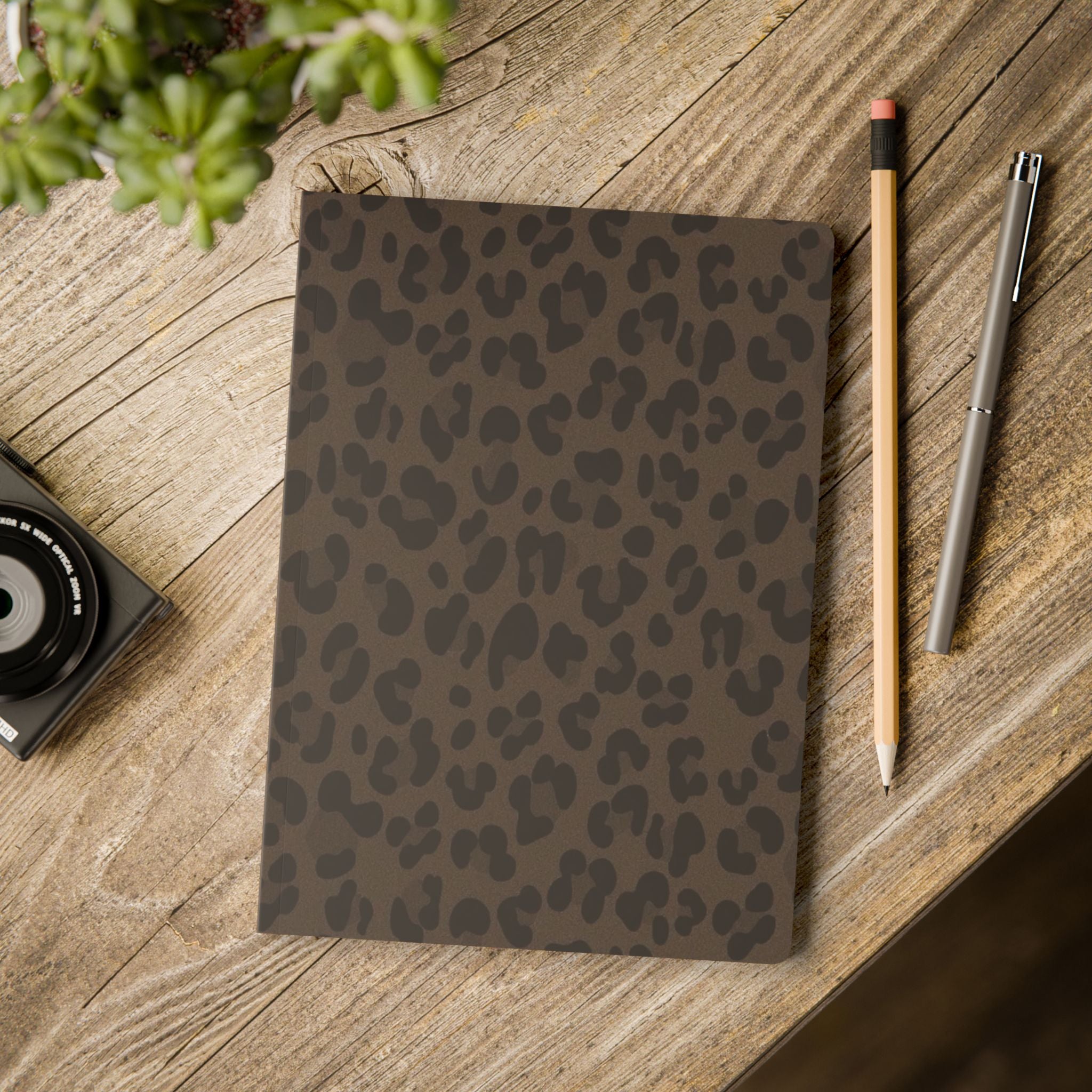 Leopard Print Softcover Journal — Brown Patterned Notebook with Interior Prints