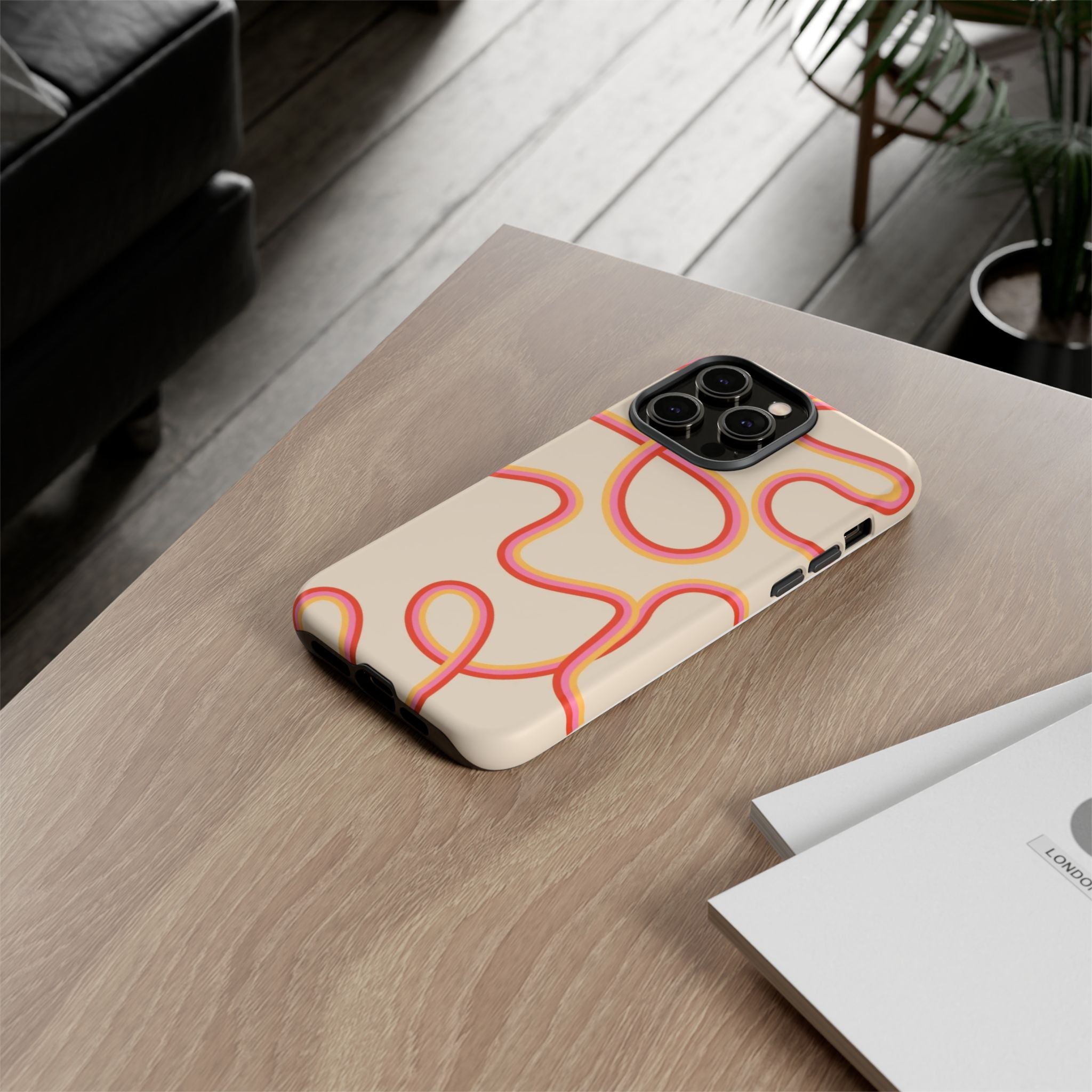 Retro Loop Pattern iPhone Case – Peach & Sunset Abstract Tough Case