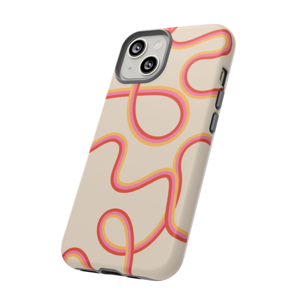 Retro Loop Pattern iPhone Case – Peach & Sunset Abstract Tough Case