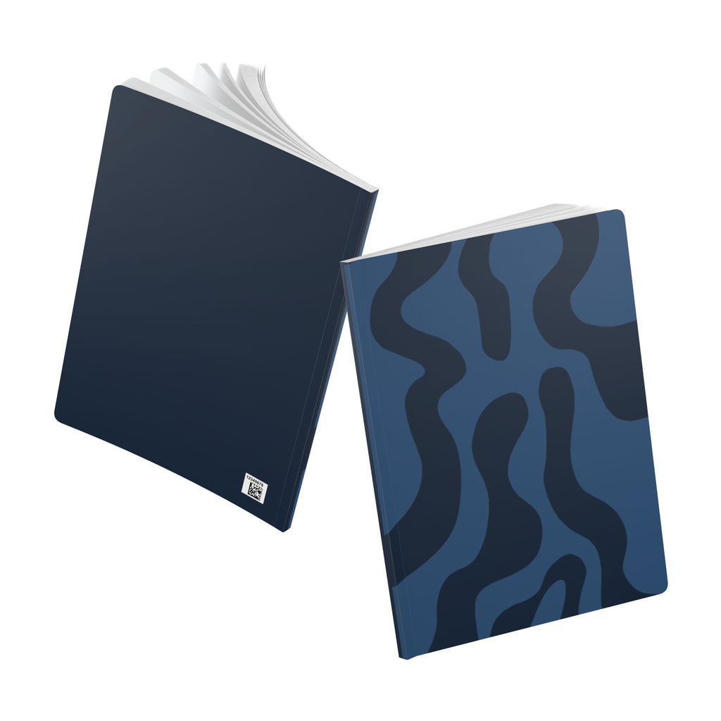 Blue Abstract Pattern Softcover Journal — Navy Scribble Notebook with Inside Prints