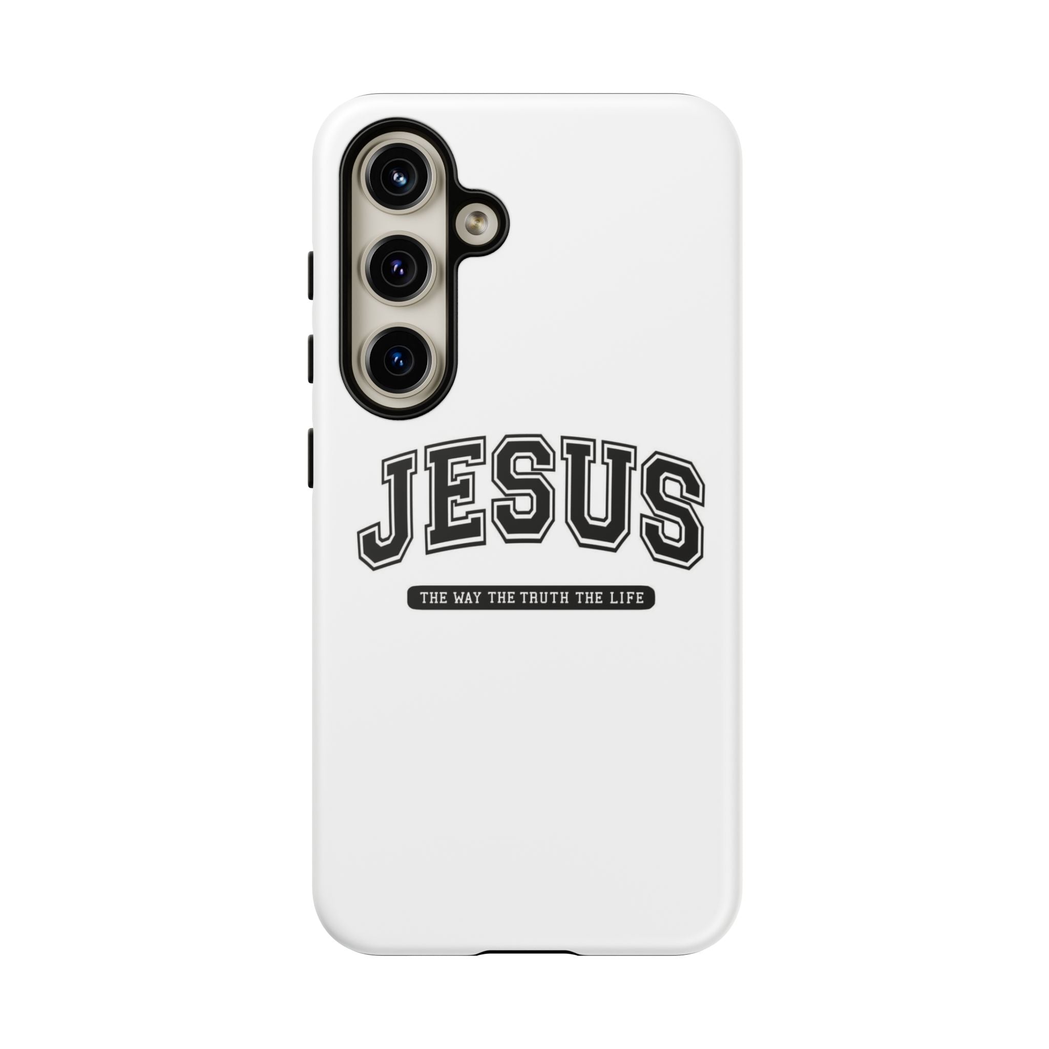 Jesus varsity phone case — 'Jesus: The Way The Truth The Life' tough protective cover