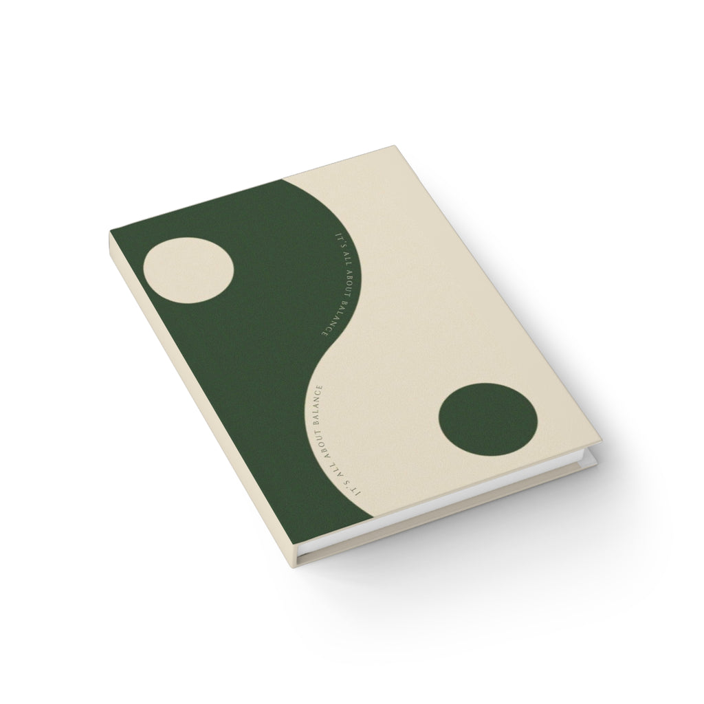 Yin Yang Harmony Hardcover Journal — Minimalist Green Lined Notebook