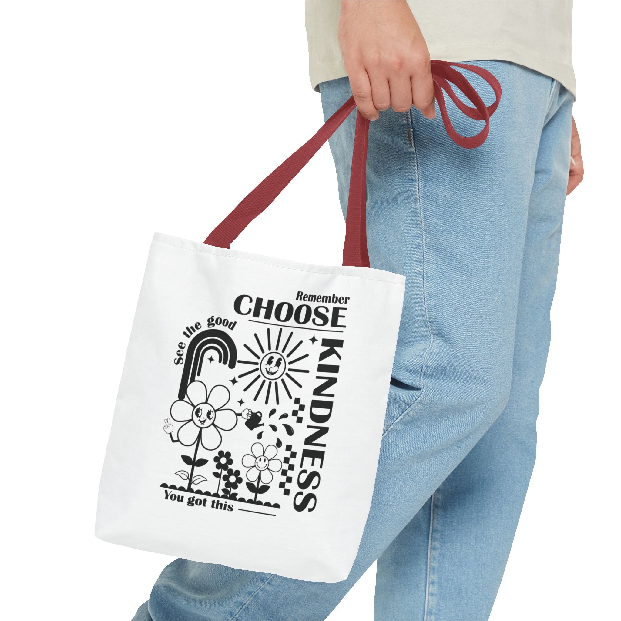 Choose Kindness Tote Bag — Inspirational Floral Rainbow Canvas Market Tote