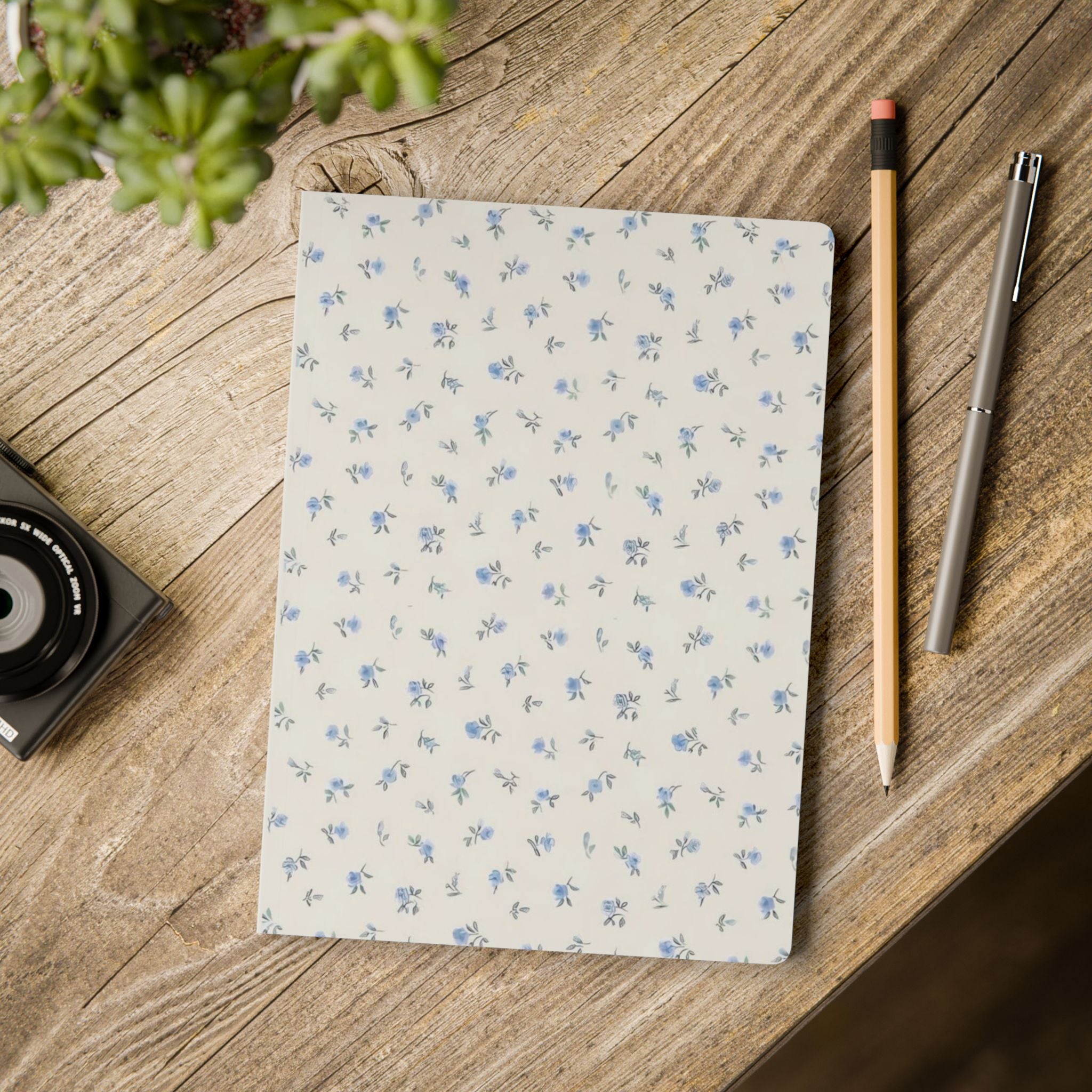 Blue Floral Softcover Journal – Pocket Notebook with Printed Inside Pages
