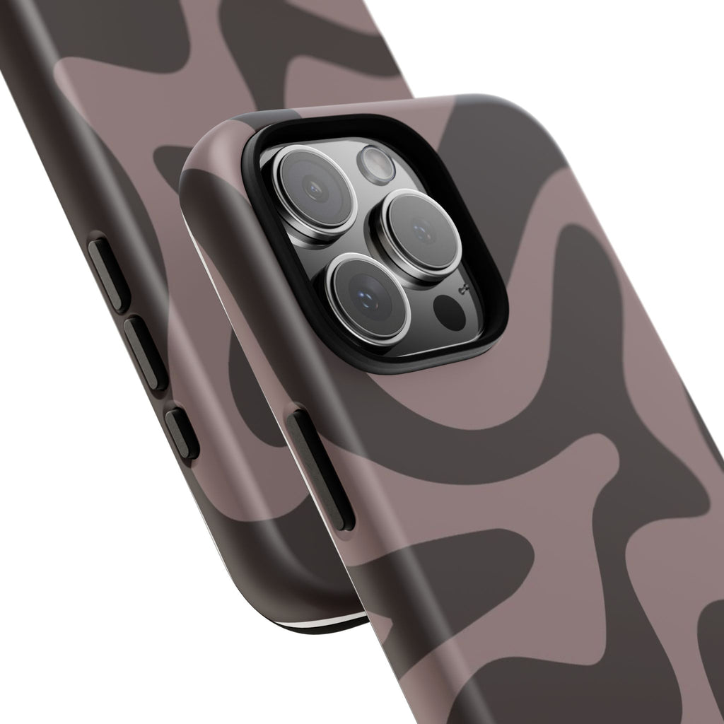 Camouflage Swirl iPhone Case — Matte Brown Abstract Camo Protective Cover