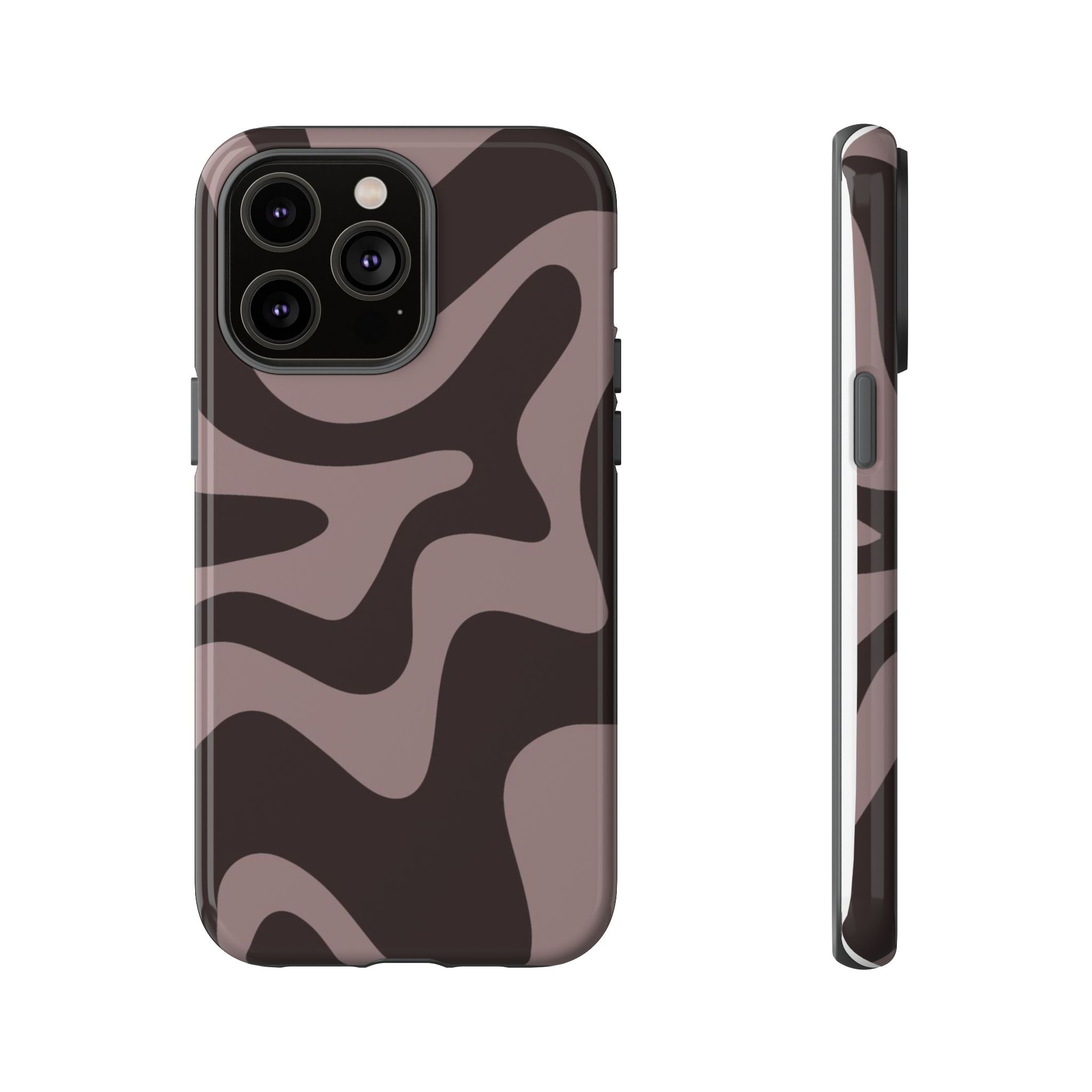 Camouflage Swirl iPhone Case — Matte Brown Abstract Camo Protective Cover