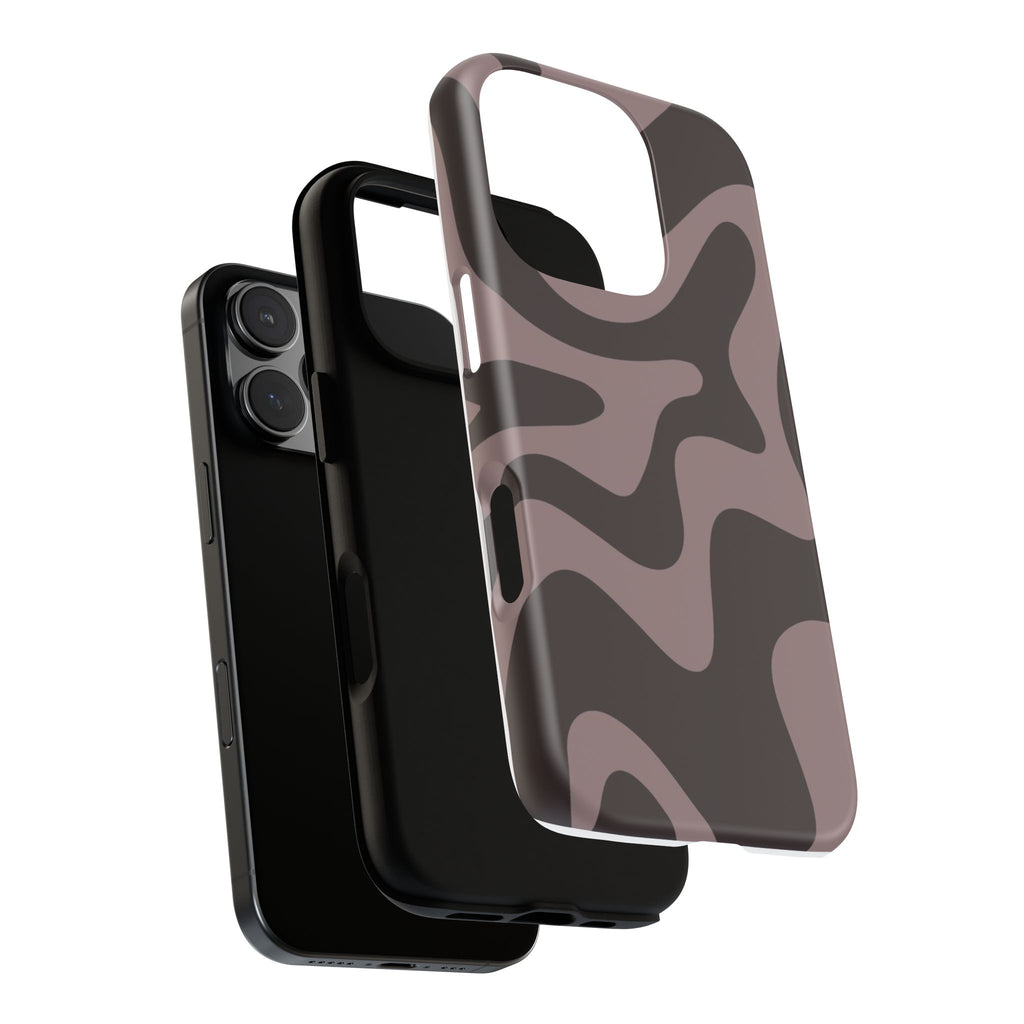Camouflage Swirl iPhone Case — Matte Brown Abstract Camo Protective Cover