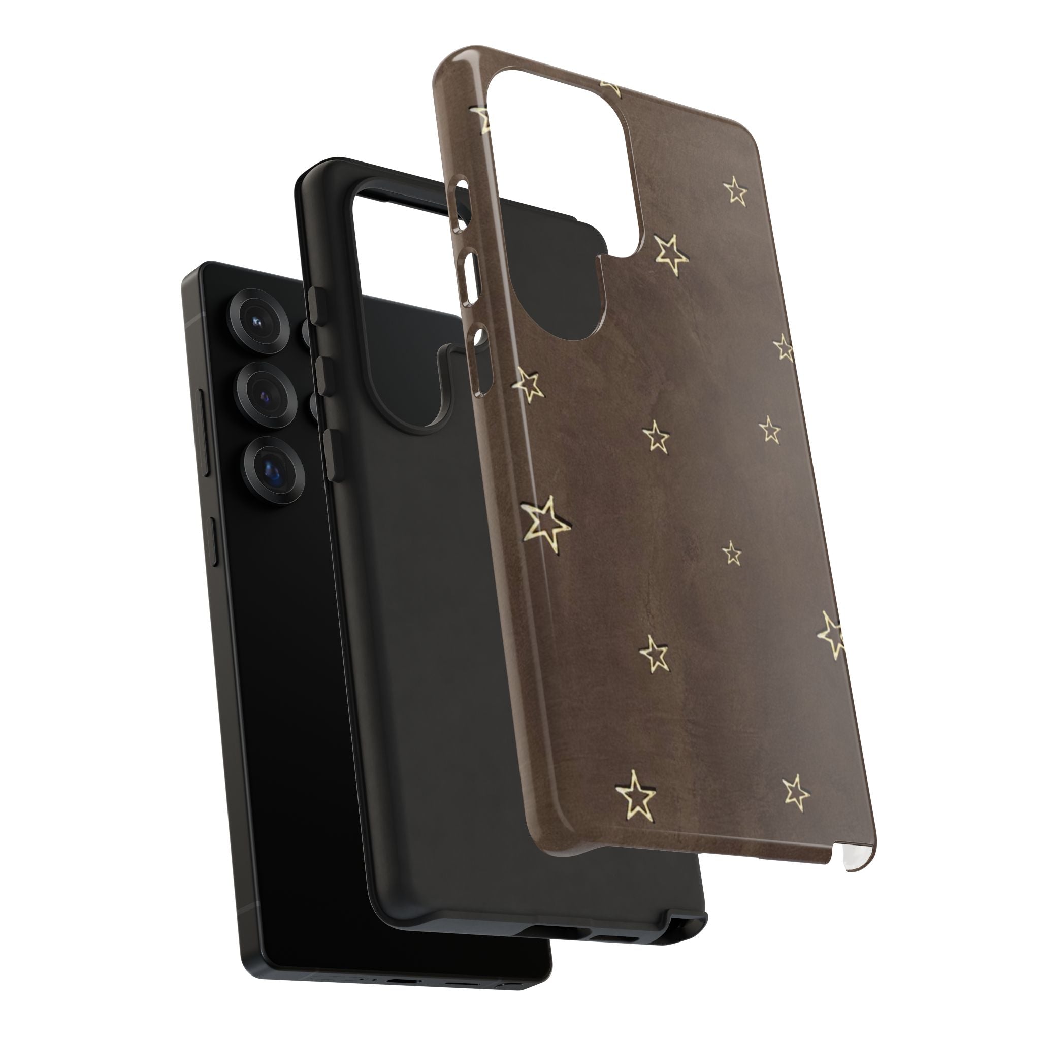 Brown Star Pattern Tough Phone Case – Rugged Leather-Look Protection